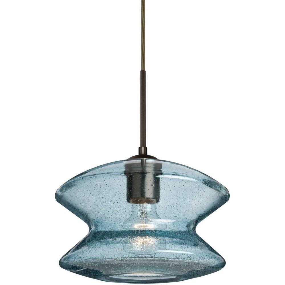 Besa Lighting - Zen - 1 Light Cord Pendant-Bronze Finish-Blue Bubble Glass Color