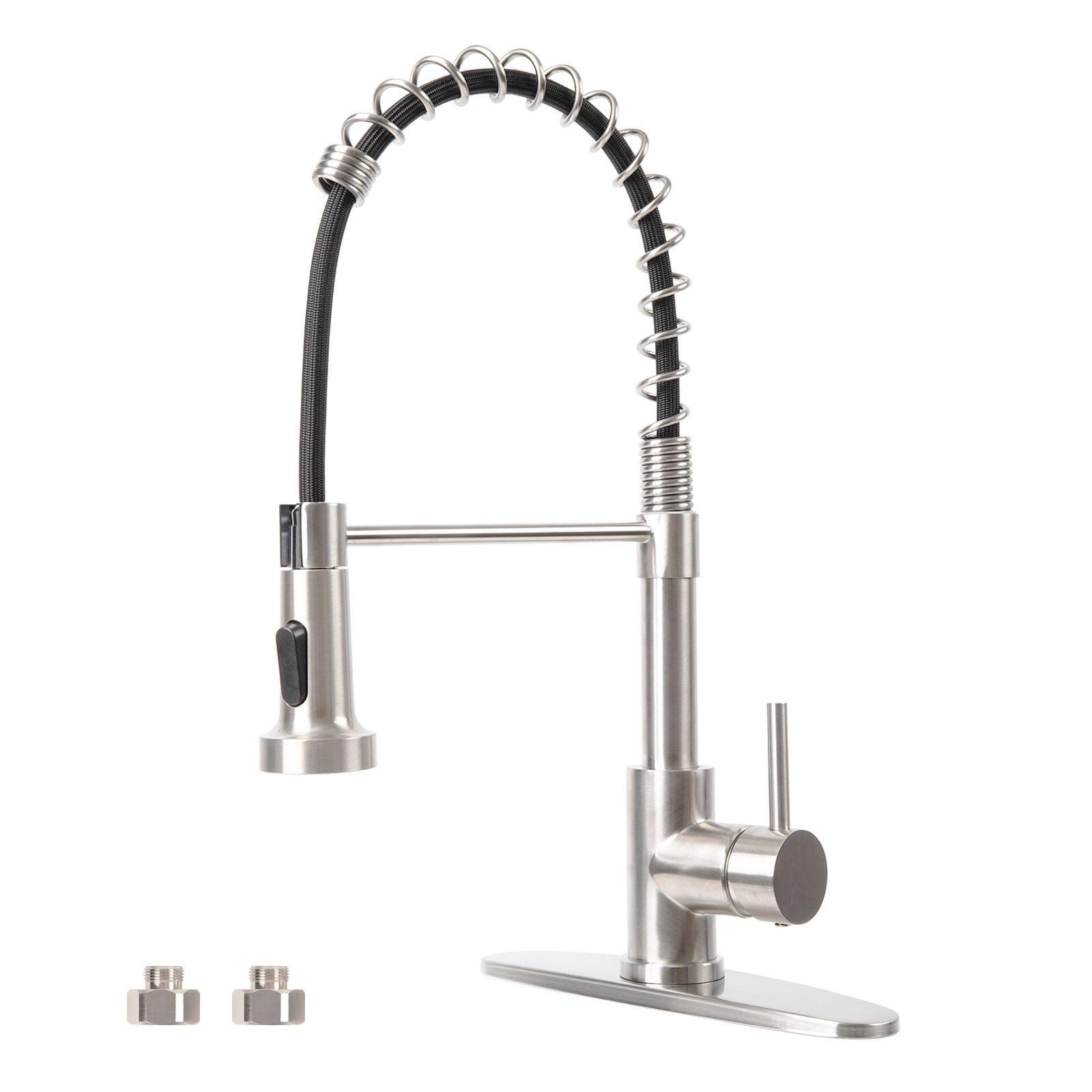 Besdor Kitchen Faucet with Pull Down Sprayer, Spring Single Handle Faucet for Kitchen Sink, Two Function Sprayer, 360-degree Rotation, with Deck Plate, 304 Food Grade Stainless Steel, Brushed Nickel