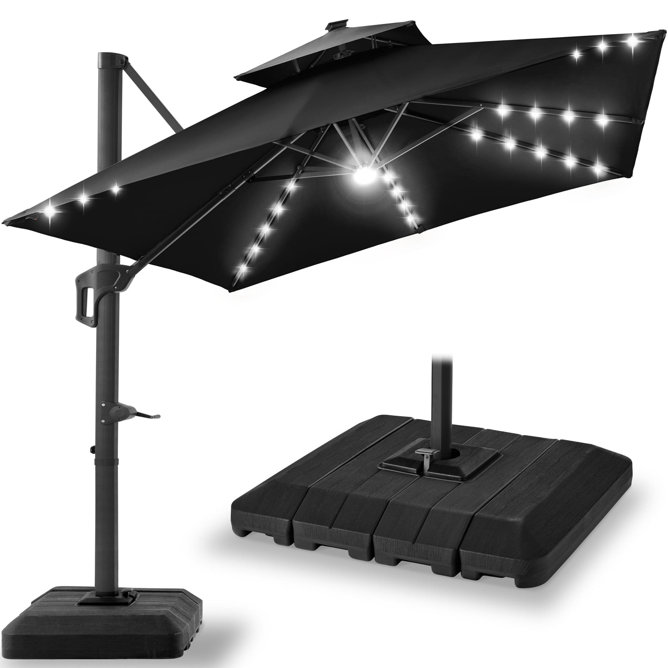 Arlmont & Co. Ronessa 10x10ft 2-Tier Square Outdoor Solar LED Cantilever Patio Umbrella w/ Base Included