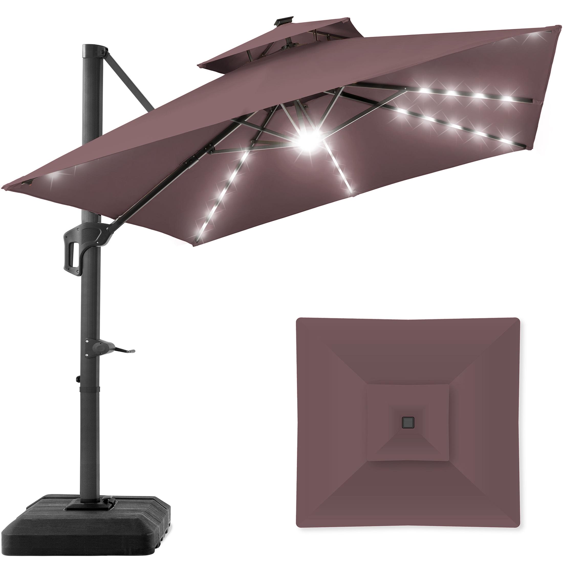 Best Choice Products 10x10ft 2-Tier Square Outdoor Solar LED Cantilever Patio Umbrella w/ Base Included- Deep Taupe