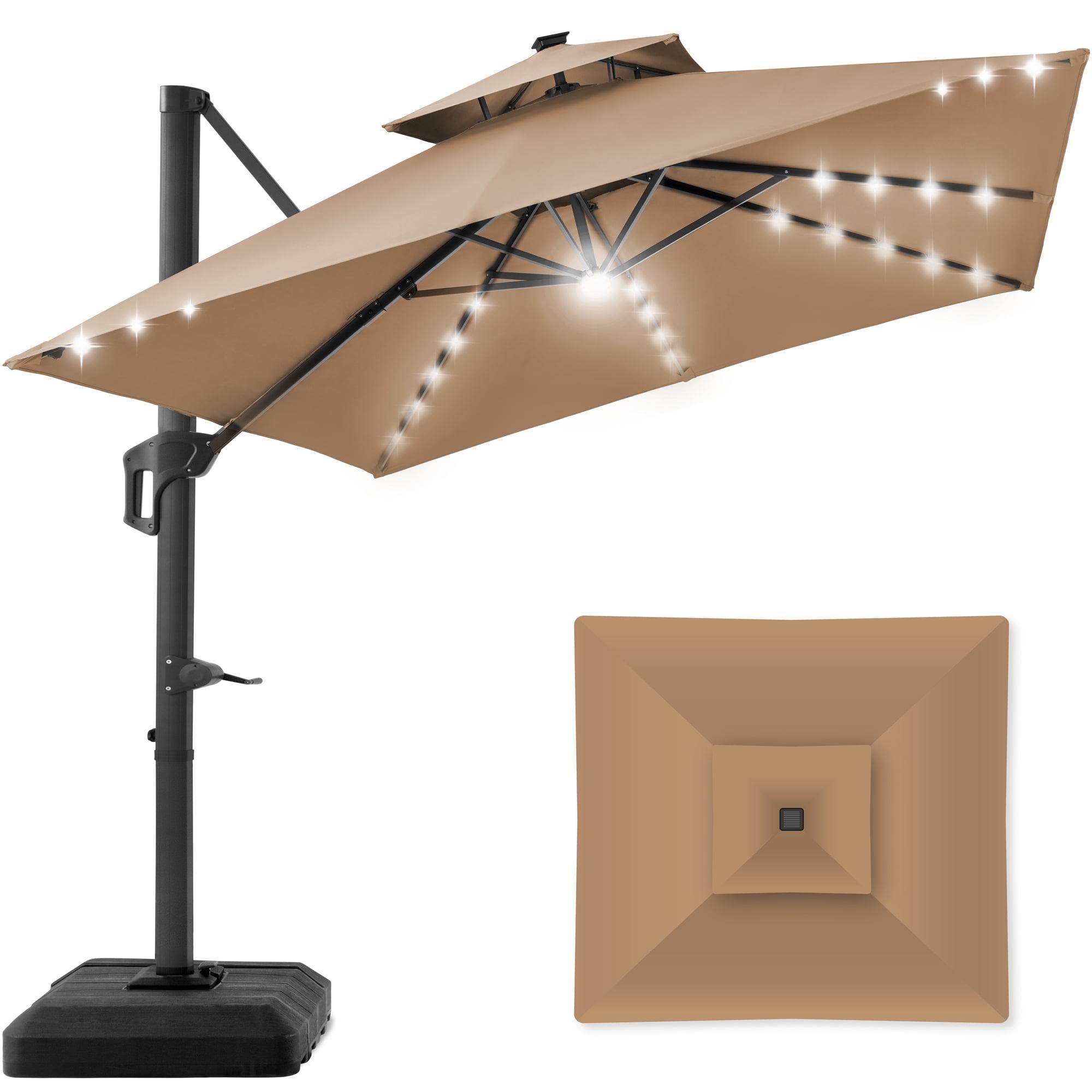 Arlmont & Co. Ronessa 10x10ft 2-Tier Square Outdoor Solar LED Cantilever Patio Umbrella w/ Base Included