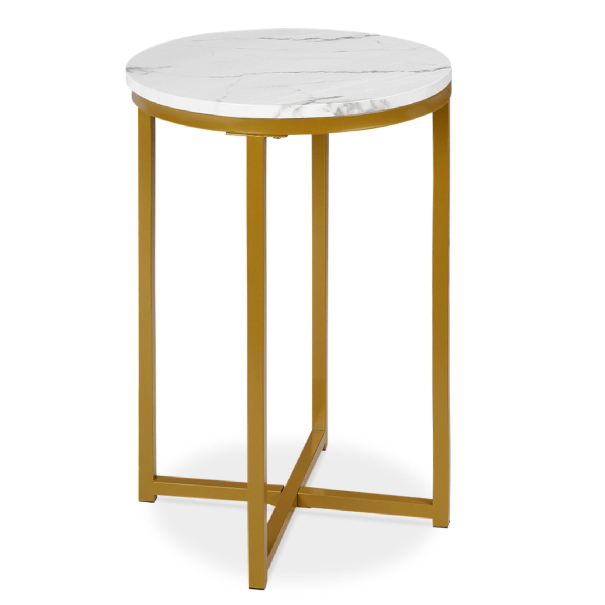 Elegant Round Faux Marble Side Table with Bronze Metal Frame