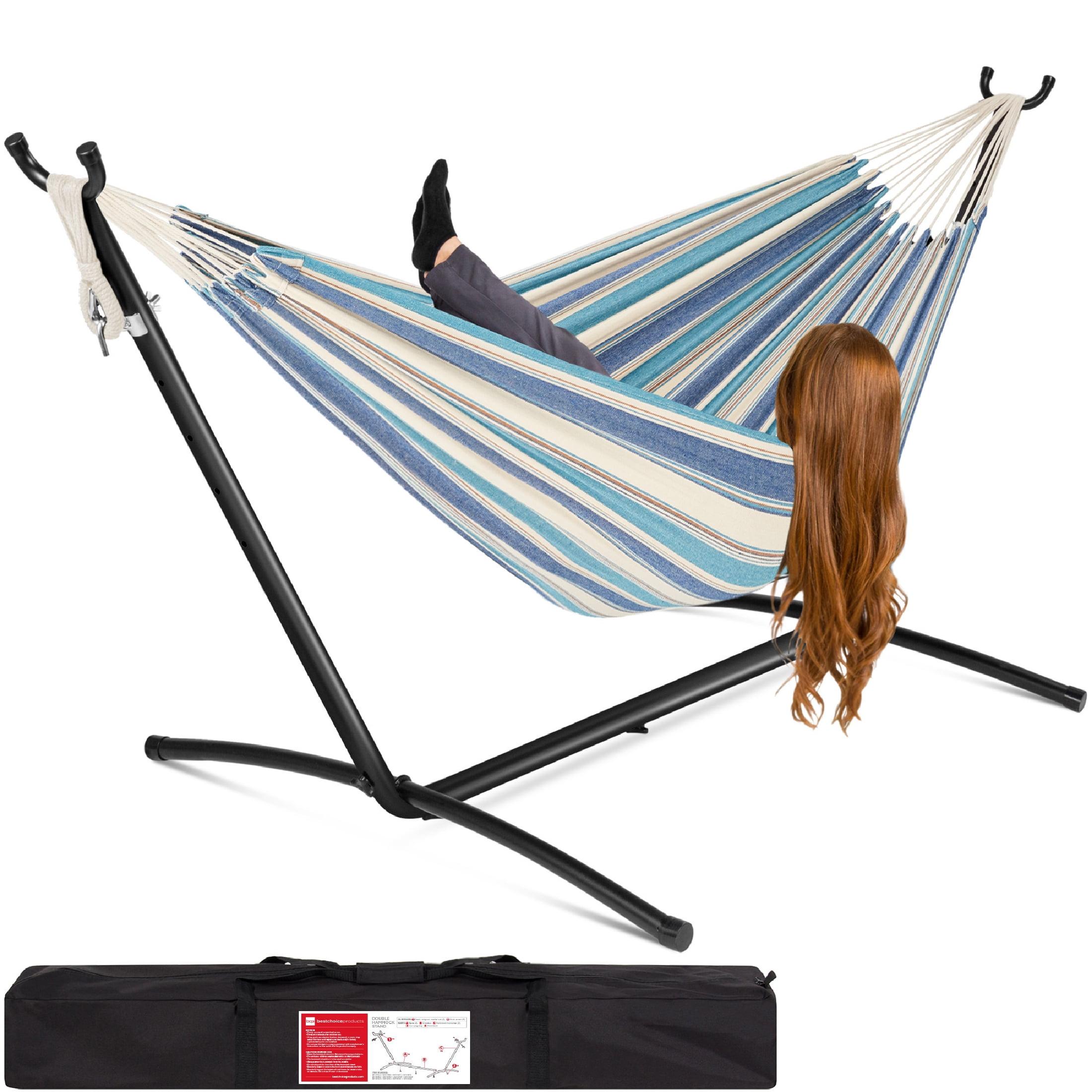 Knutsford 2-Person Brazilian-Style Cotton Double Hammock with Stand Set w/ Carrying Bag