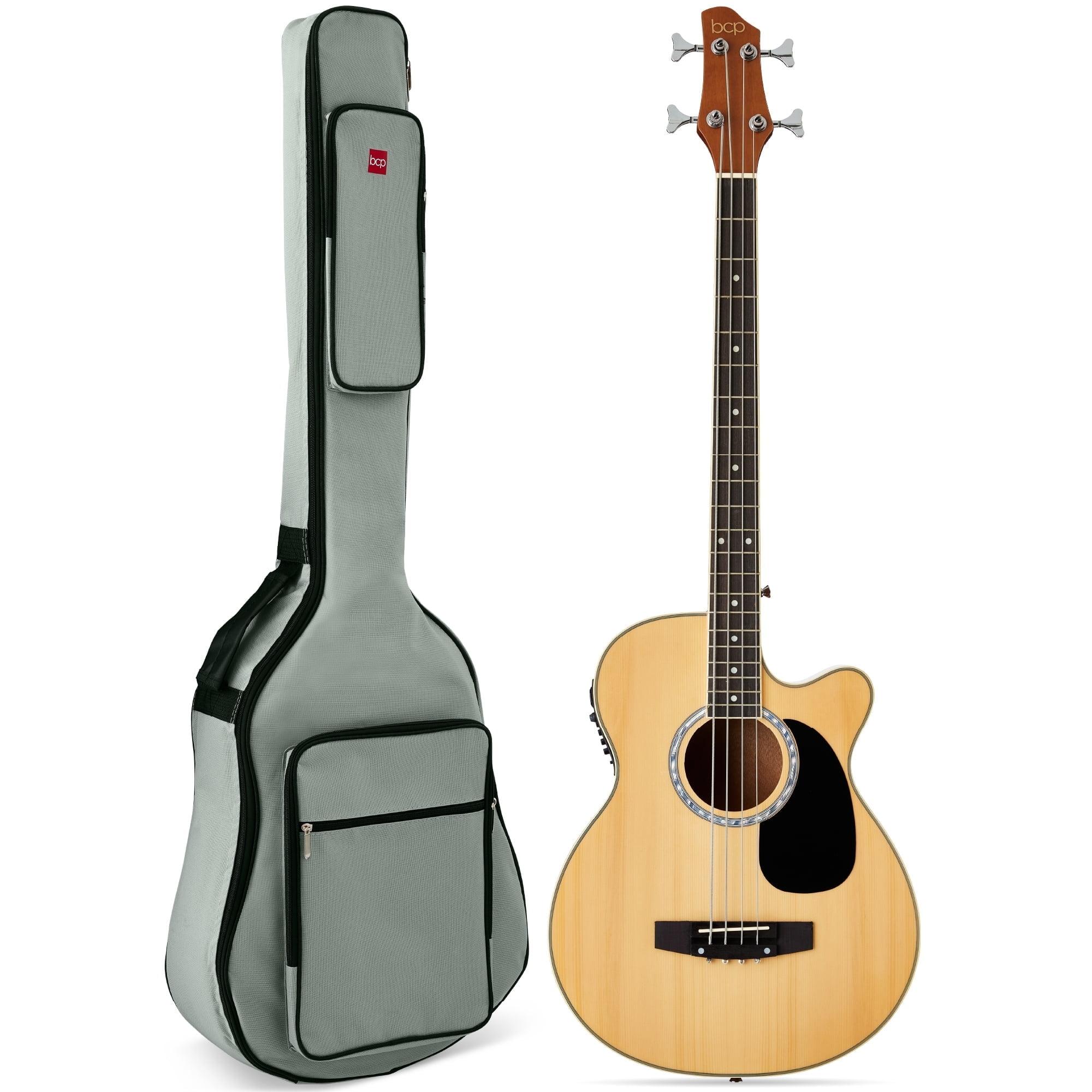 Best Choice Products 22-Fret Full Size Acoustic Electric Bass Guitar w/ 4-Band Equalizer, Truss Rod, Padded Gig Bag - Natural
