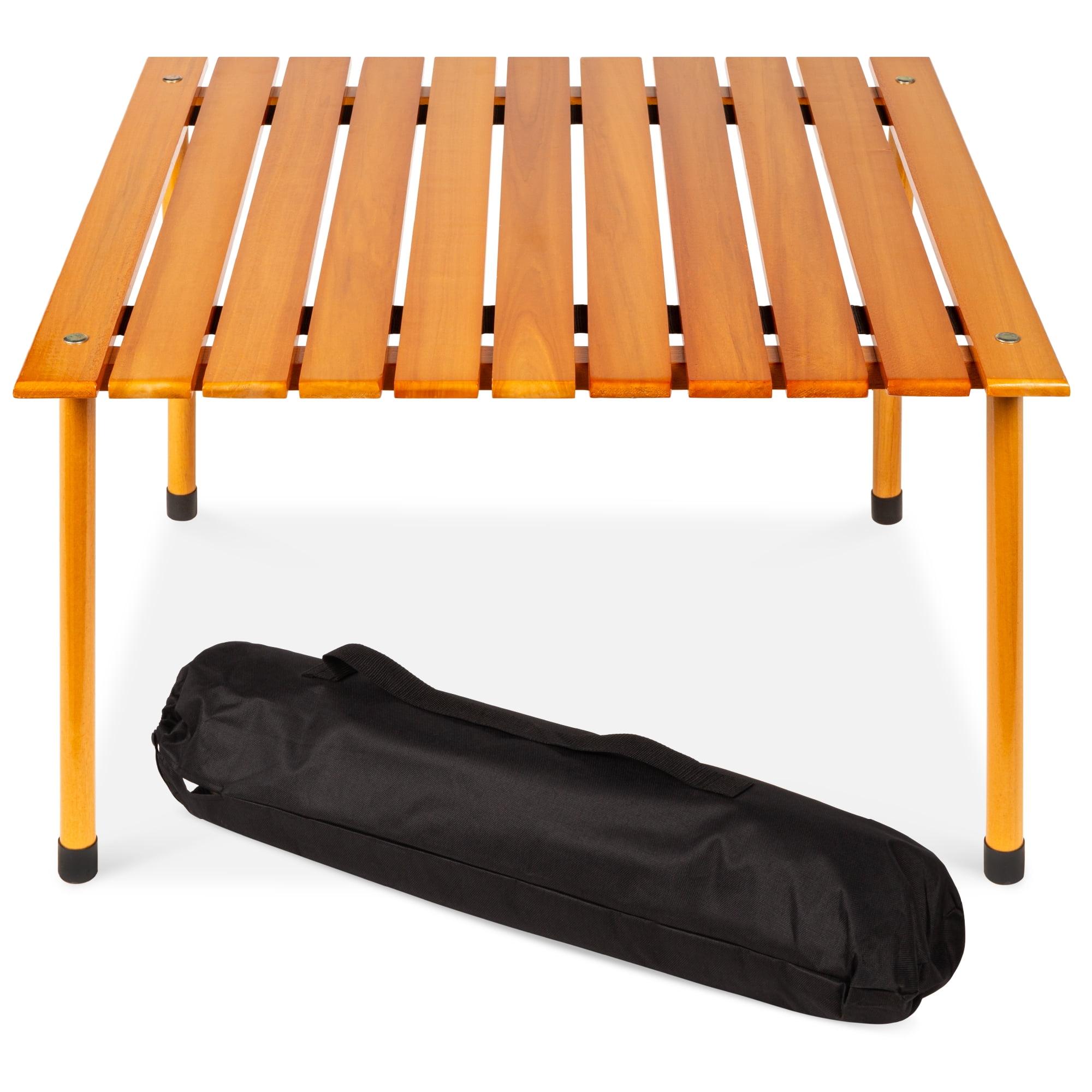 KIBNOF Best Choice Products 28x28in Foldable Indoor Outdoor All-Purpose Portable Wooden Table for Picnics, Camping, Beach, Tailgating, Patio, Kitchen, Living Room w/Carrying Case - Brown