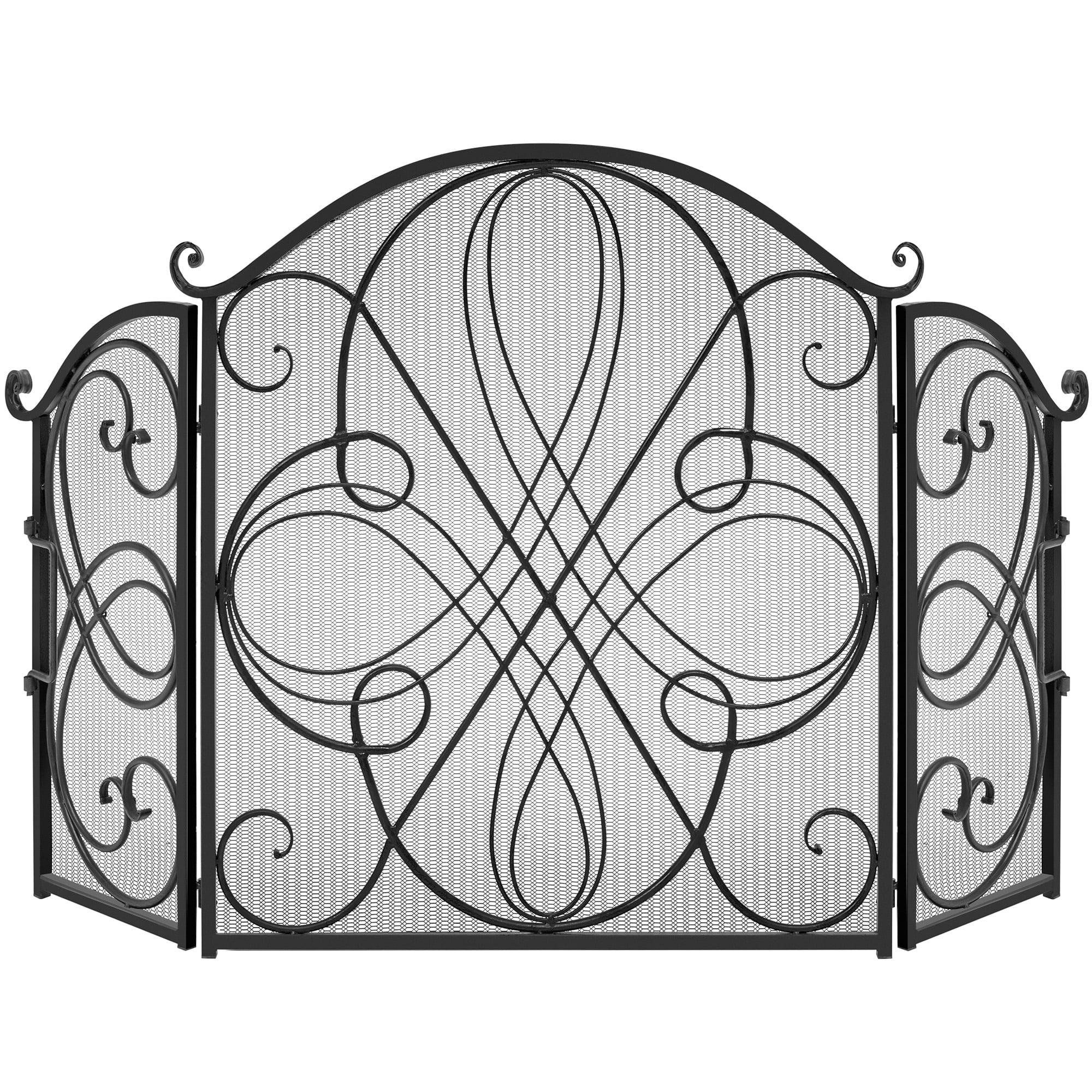 Winston Porter Lissowski 3-Panel 55"x33" Wrought Iron Fireplace Safety Screen Decorative Scroll Spark Guard Cover