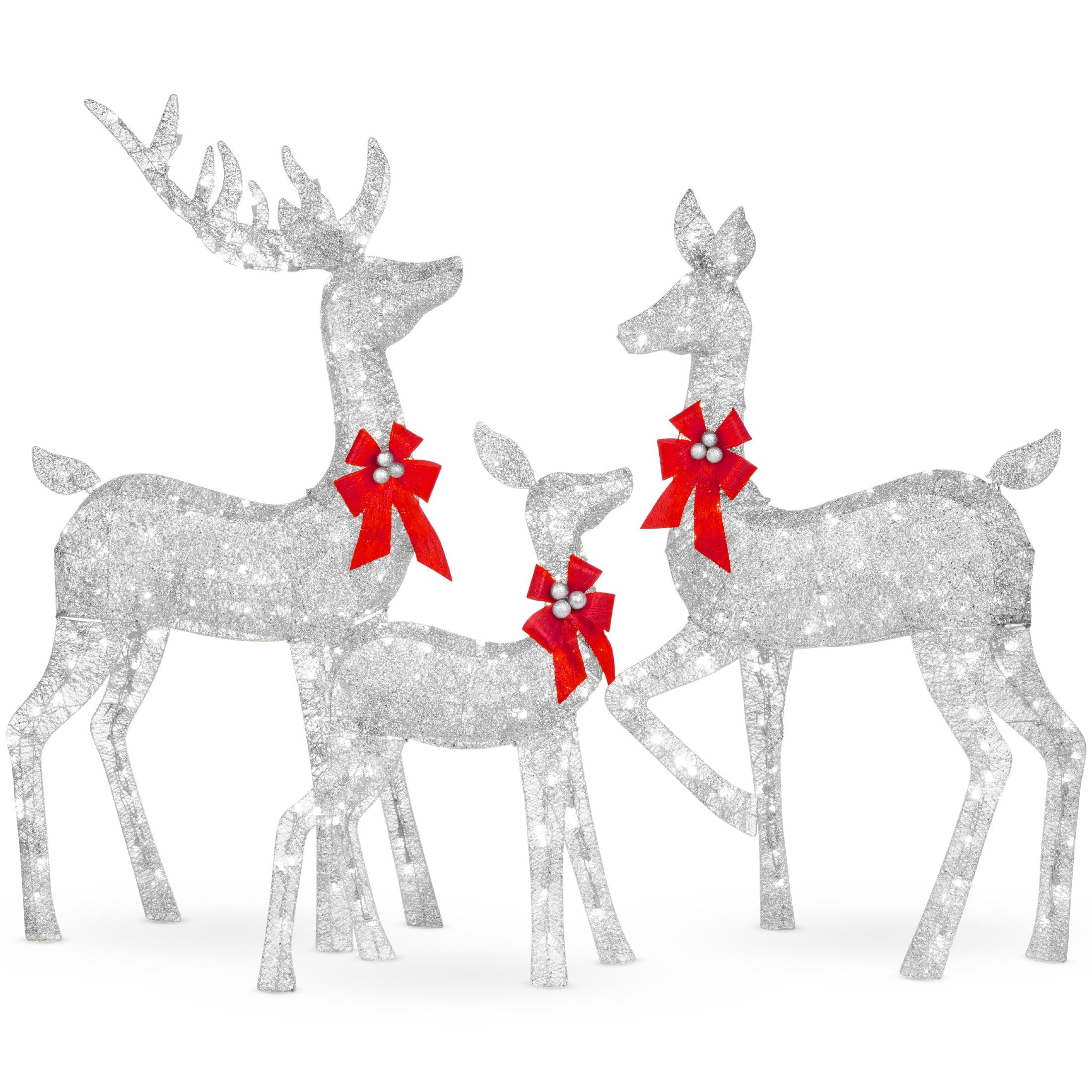 Best Choice Products 3-Piece Deer Set, Lighted Christmas Outdoor Decoration w/ 360 Lights, Stakes - Silver