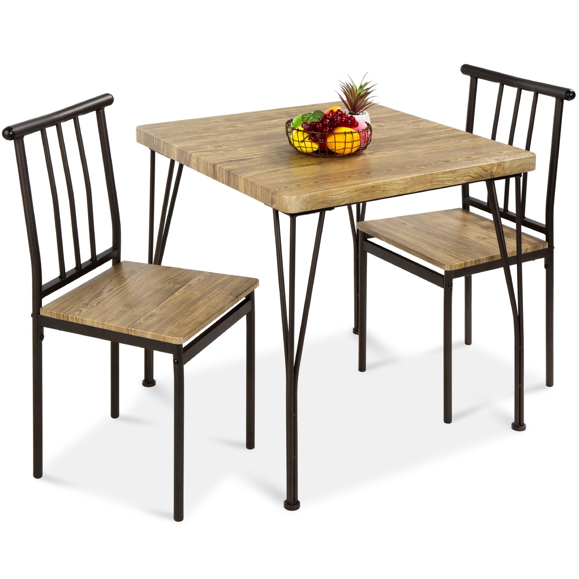 Compact Modern Brown MDF & Metal 3-Piece Dining Set with 2 Chairs