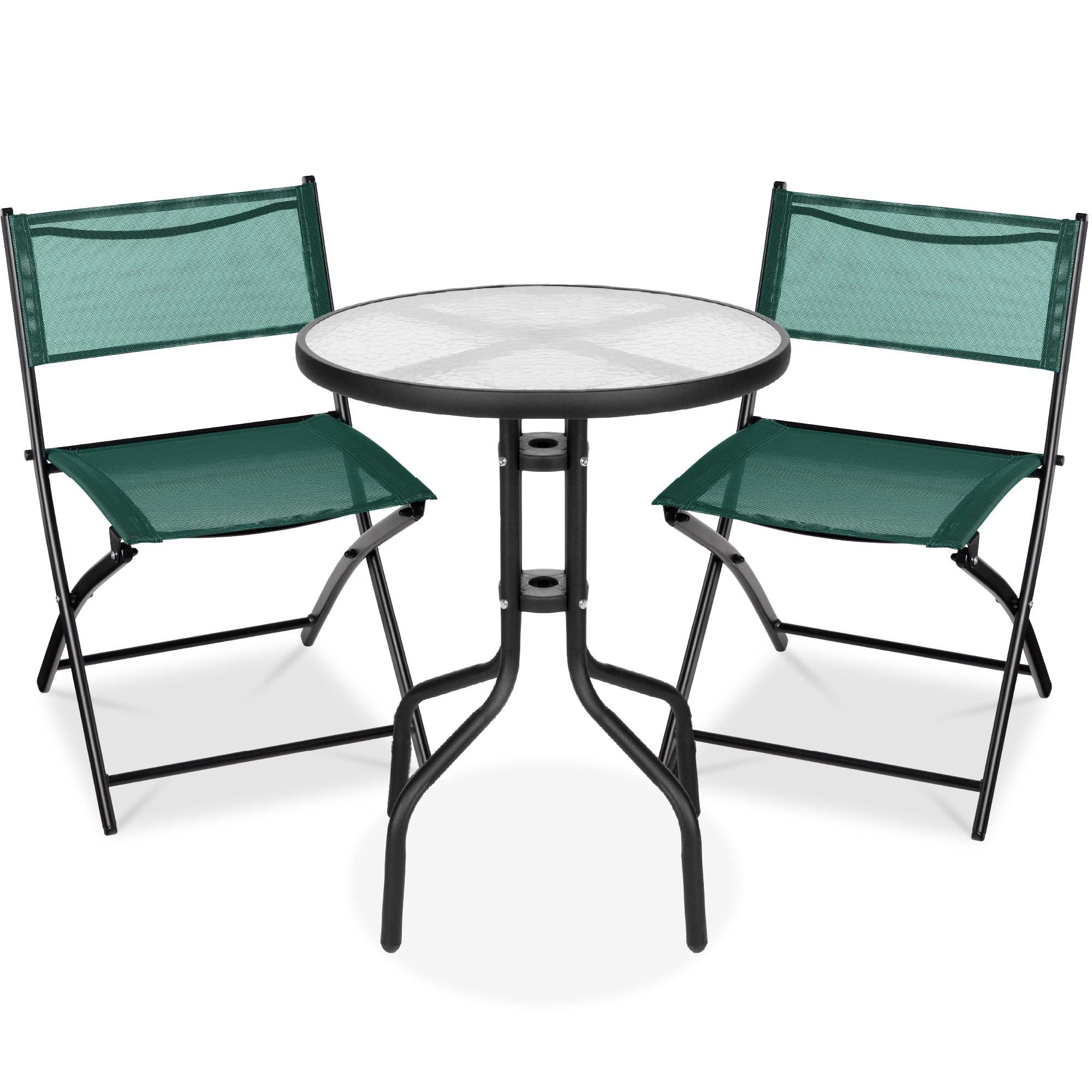 Best Choice Products 3-Piece Patio Bistro Dining Furniture Set w/ Glass Tabletop, Folding Chairs - Dark Green