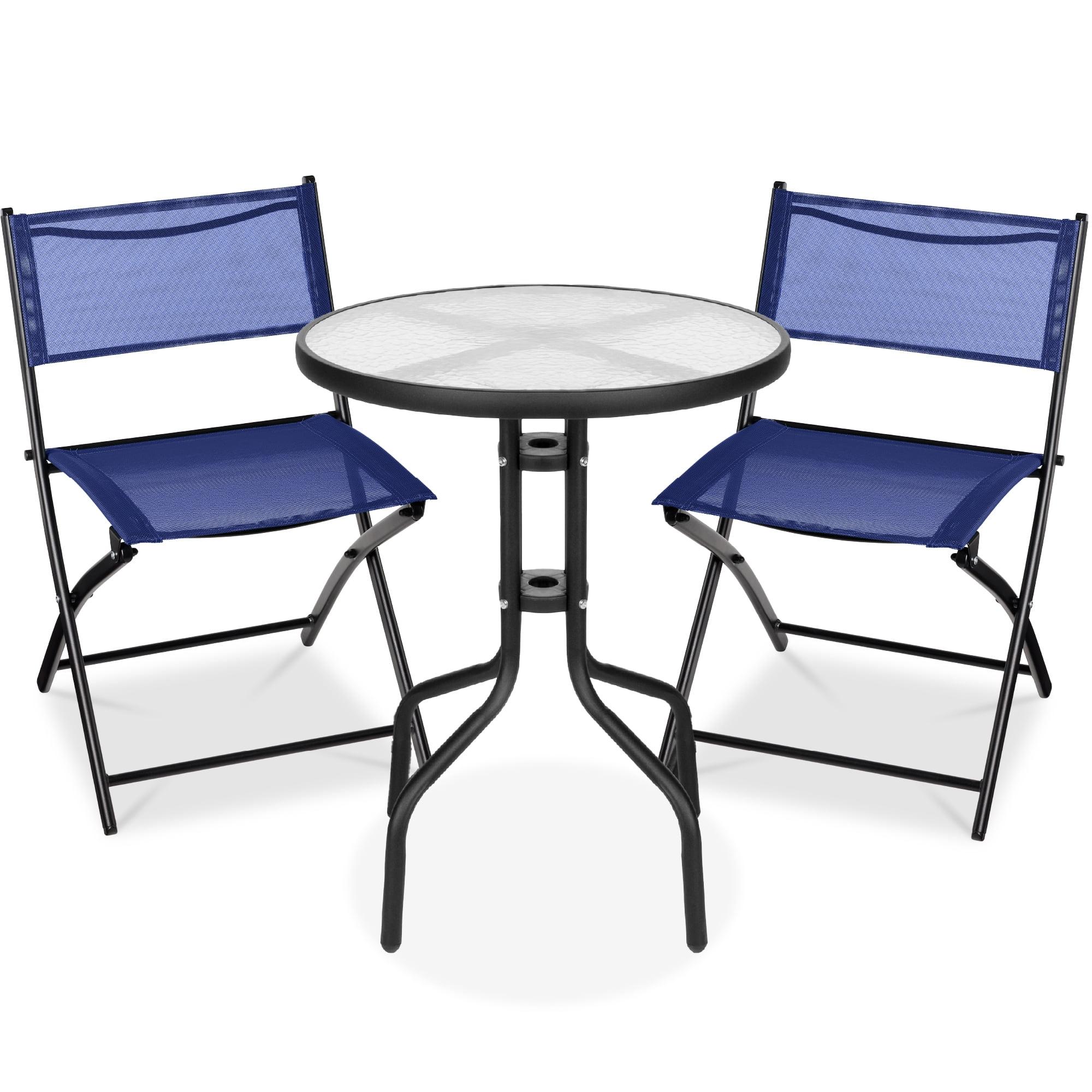 George Oliver 3-Piece Patio Bistro Dining Furniture Set W/ Glass Tabletop, Folding Chairs