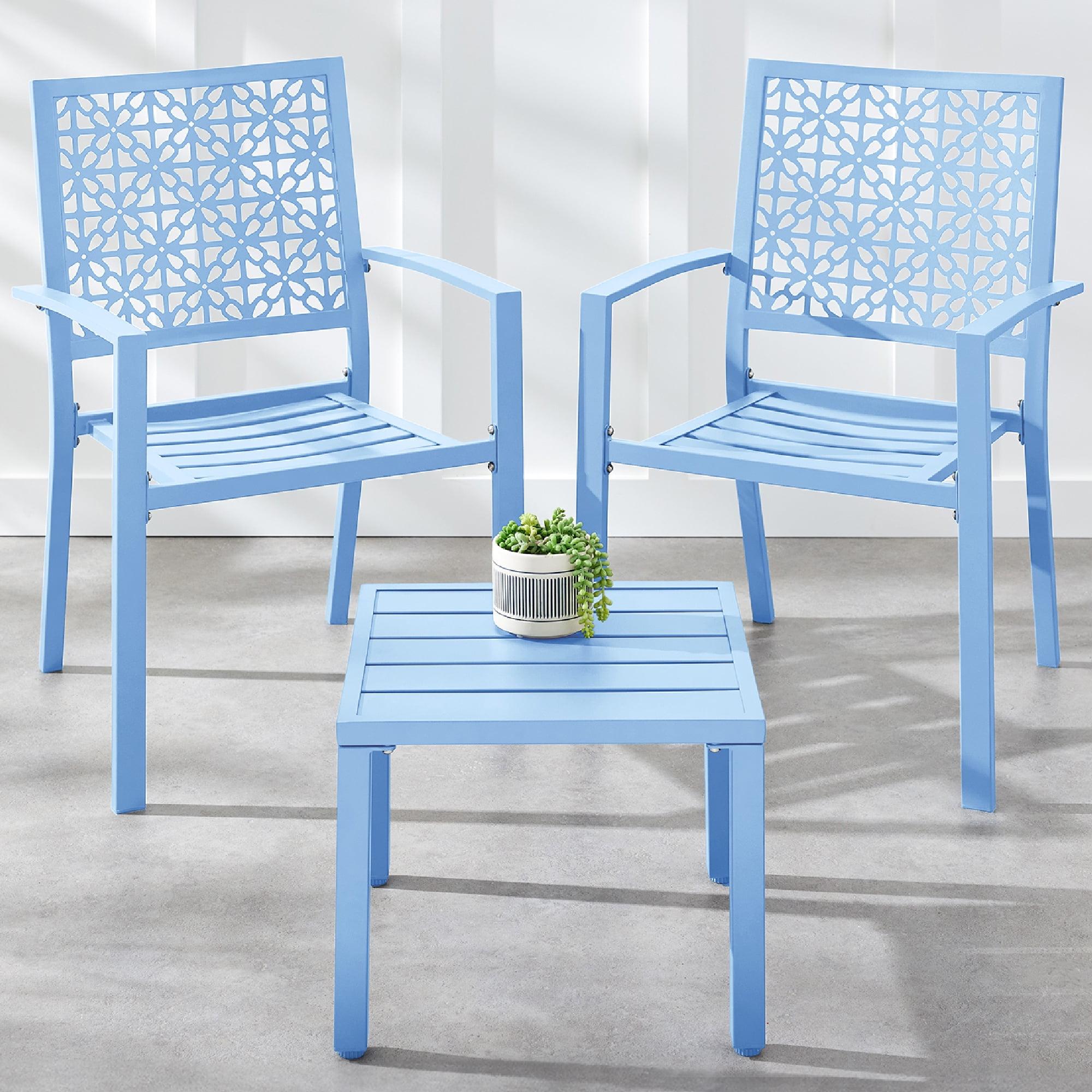 Best Choice Products 3-Piece Stackable Patio Bistro Set, Outdoor Chat Furniture w/ 2 Chairs, Table - Sky Blue