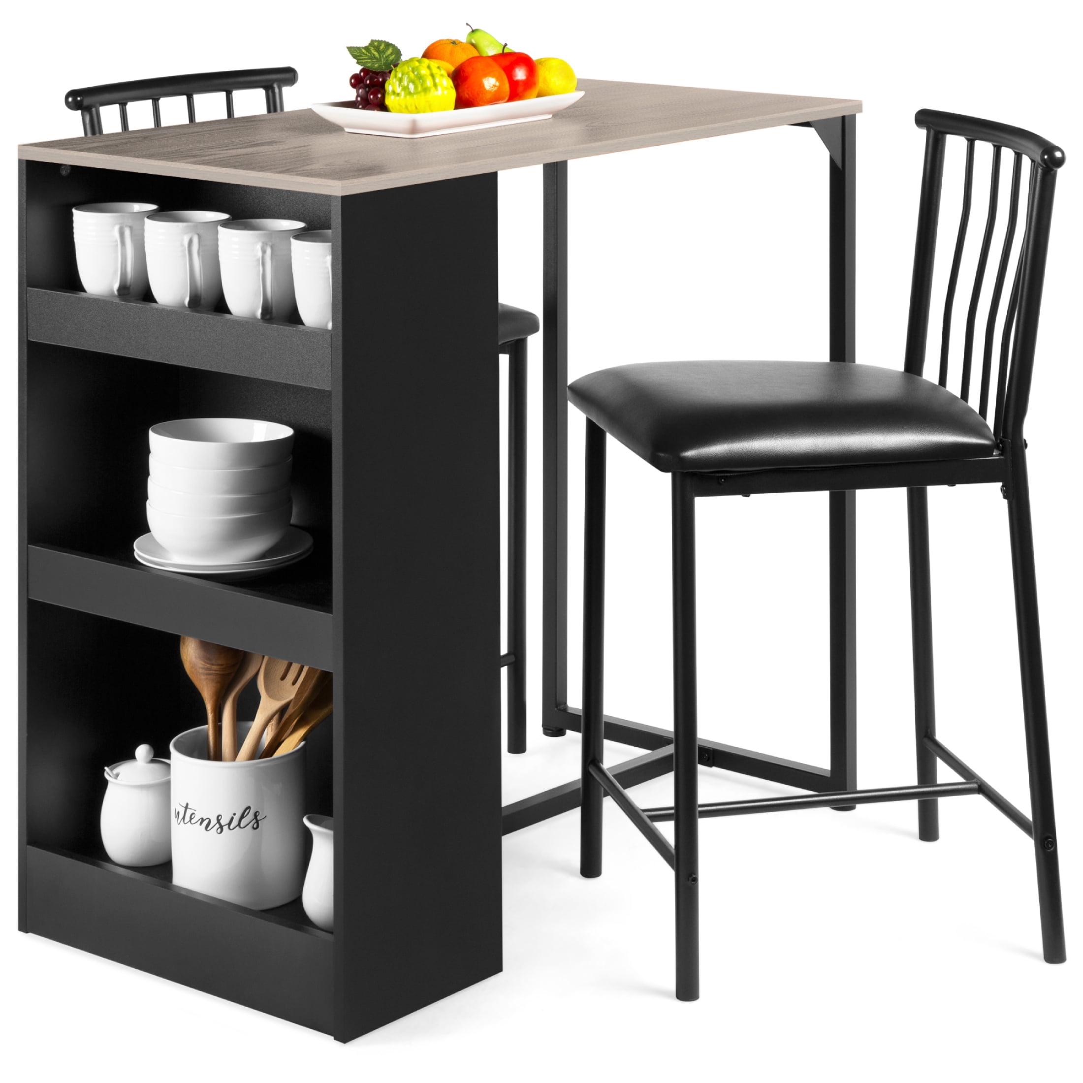 Compact Gray Counter-Height Dining Set with Storage Shelves