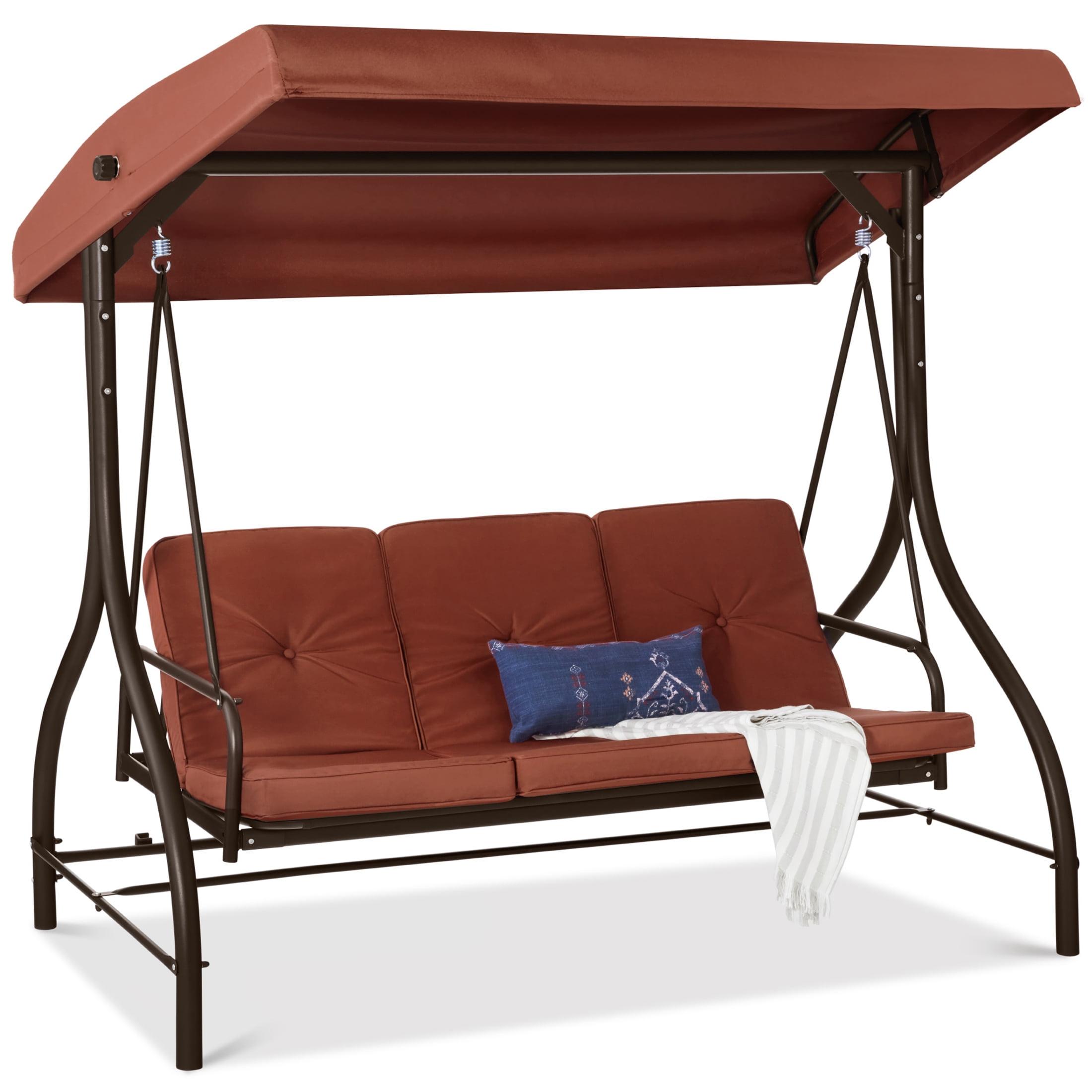 Best Choice Products 3-Seat Outdoor Converting Canopy Swing Glider Patio Hammock w/ Removable Cushions - Dark Rust