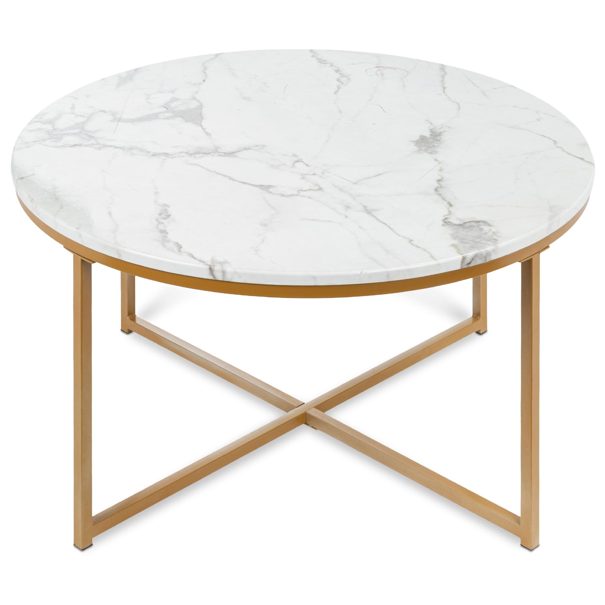 Elegant 36" Round Marble and Gold Metal Accent Coffee Table