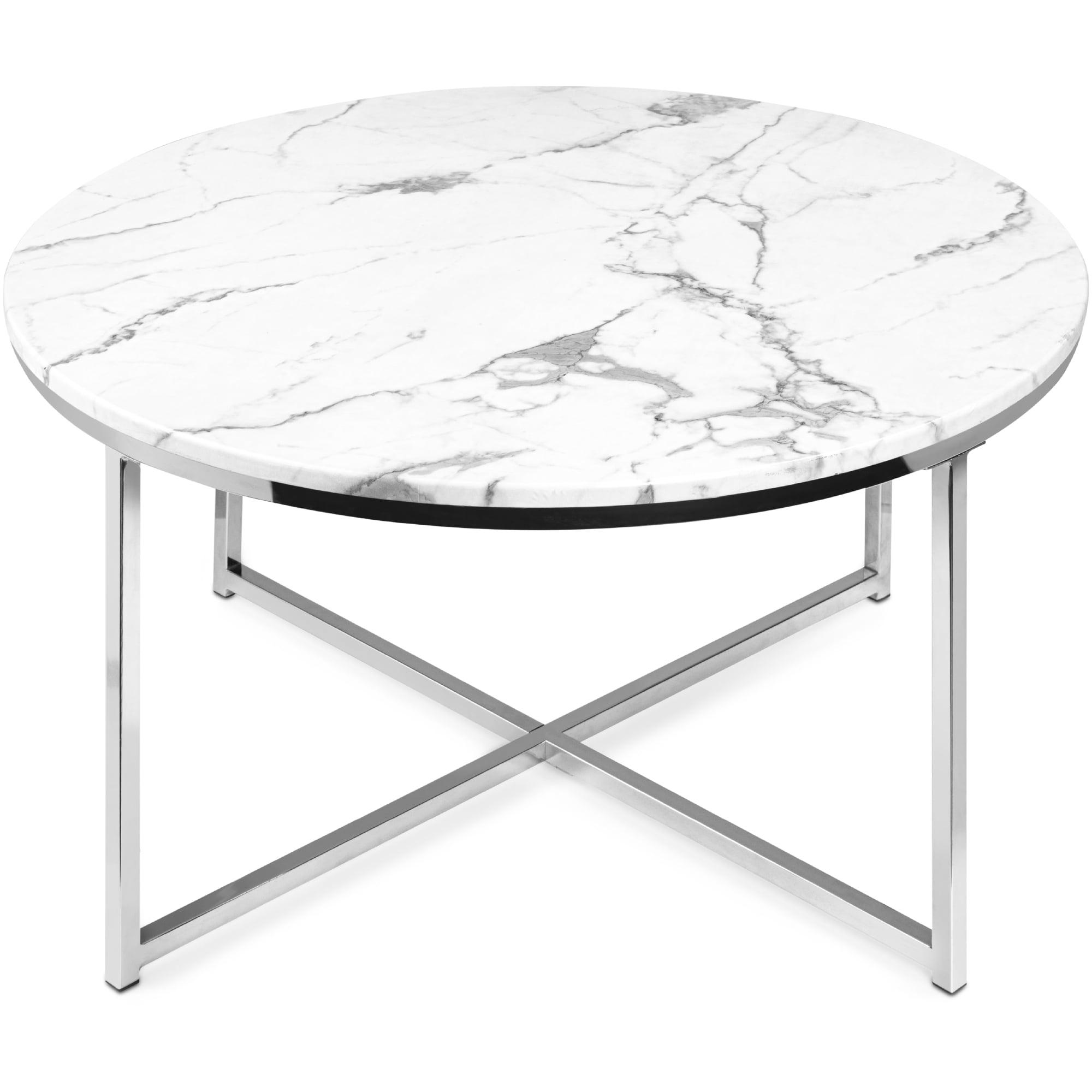 Elegant 36" Round Faux Marble Coffee Table with Metal Frame