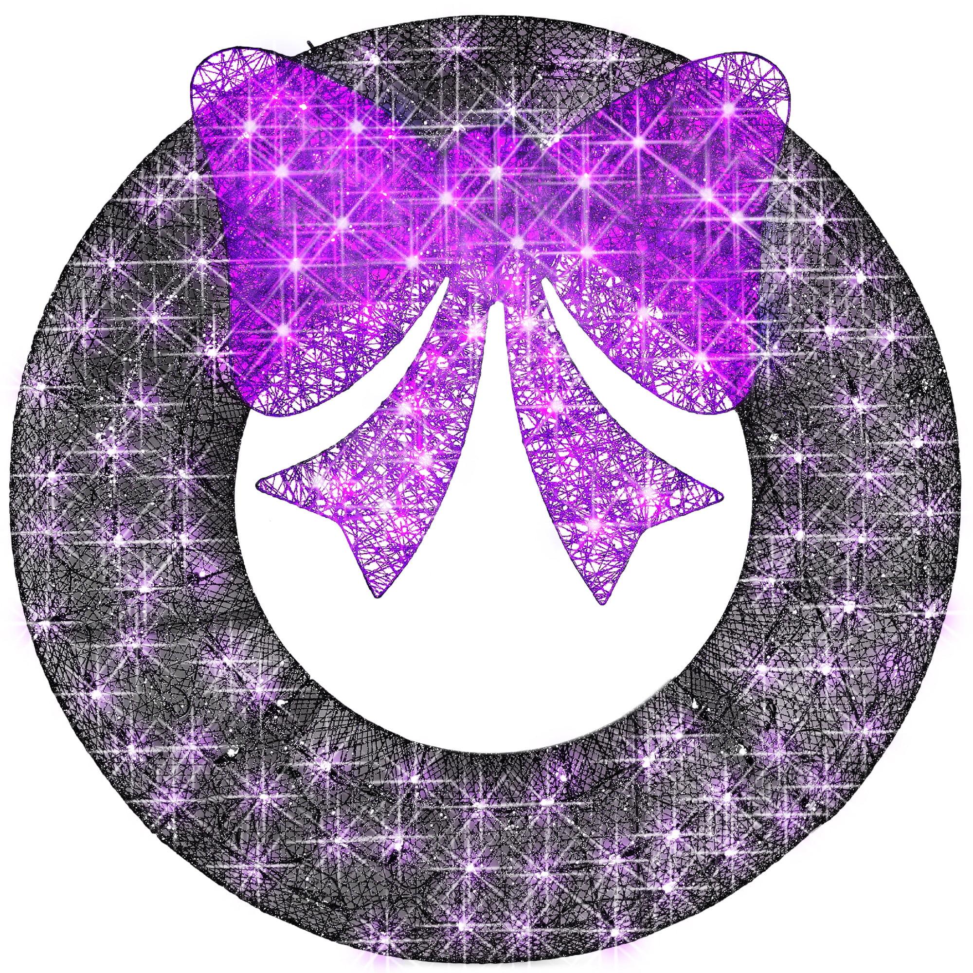 Best Choice Products 36in Pre-Lit Outdoor Christmas Wreath, LED Metal Holiday Decor w/ 120 Lights, Bow - Purple/Black