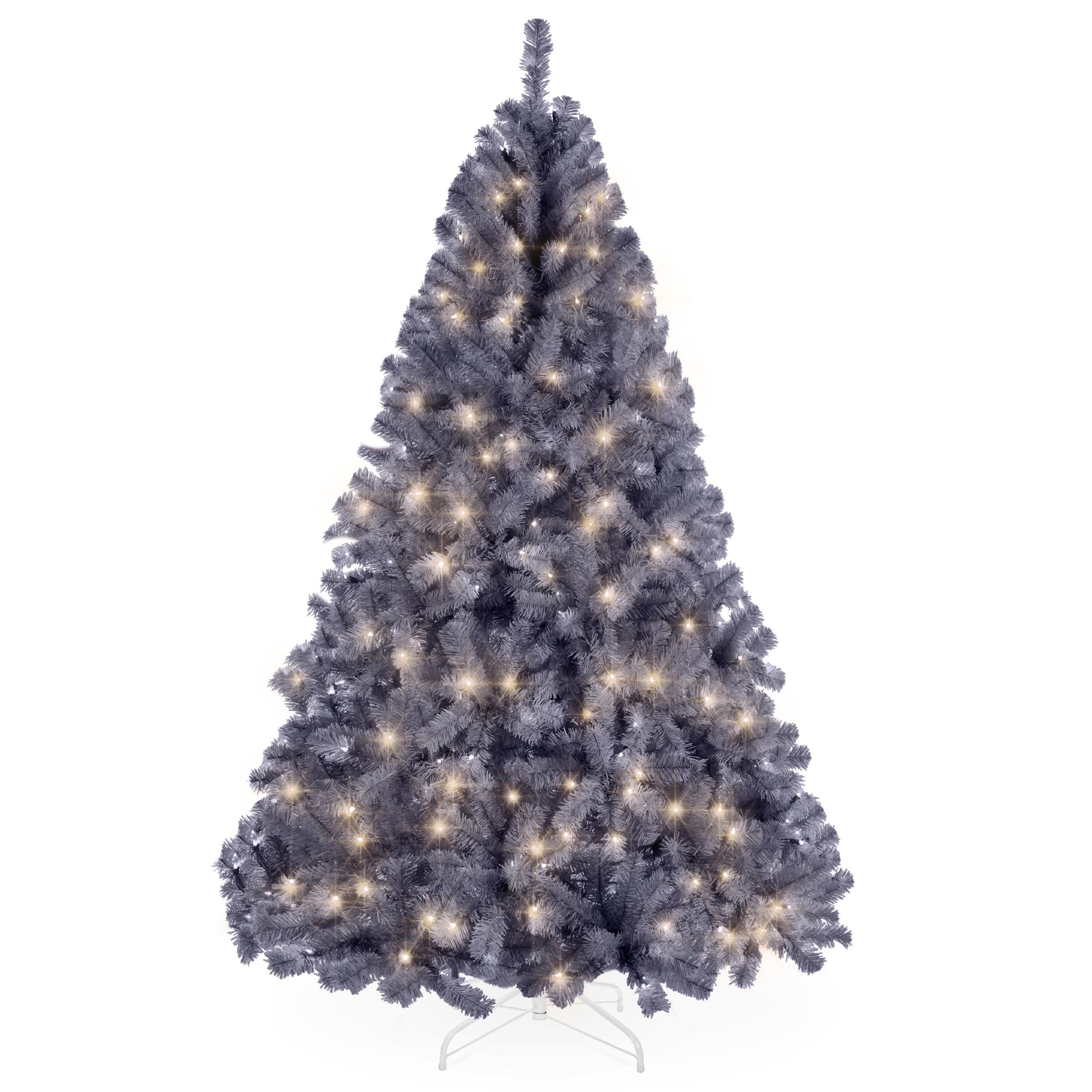Best Choice Products 4.5ft Pre-Lit Charcoal Gray Christmas Tree, Artificial Holiday Decoration w/ 175 Lights
