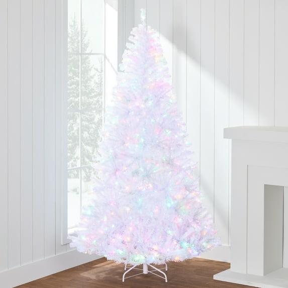 Best Choice Products 4.5ft Pre-Lit Premium Hinged Artificial White Christmas Pine Tree w/ 200 Multicolor Lights, Stand