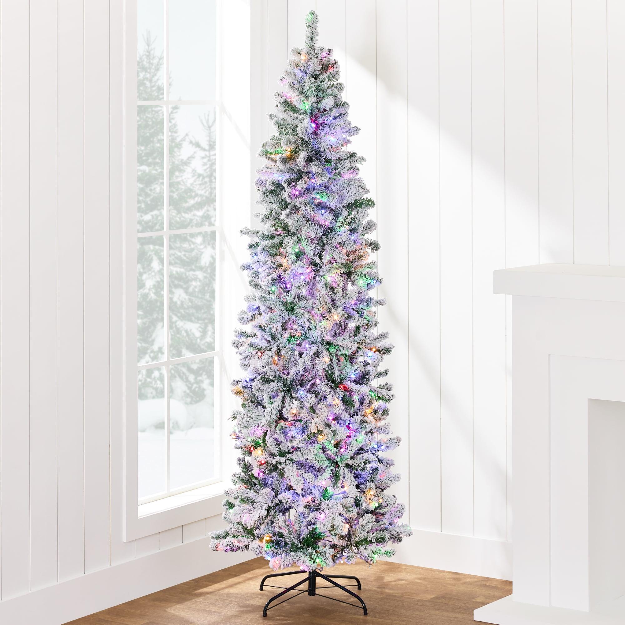 Best Choice Products 4.5ft Prelit Artificial Snow Flocked Pencil Christmas Tree 150 Multicolored/ Warm-White Light Modes