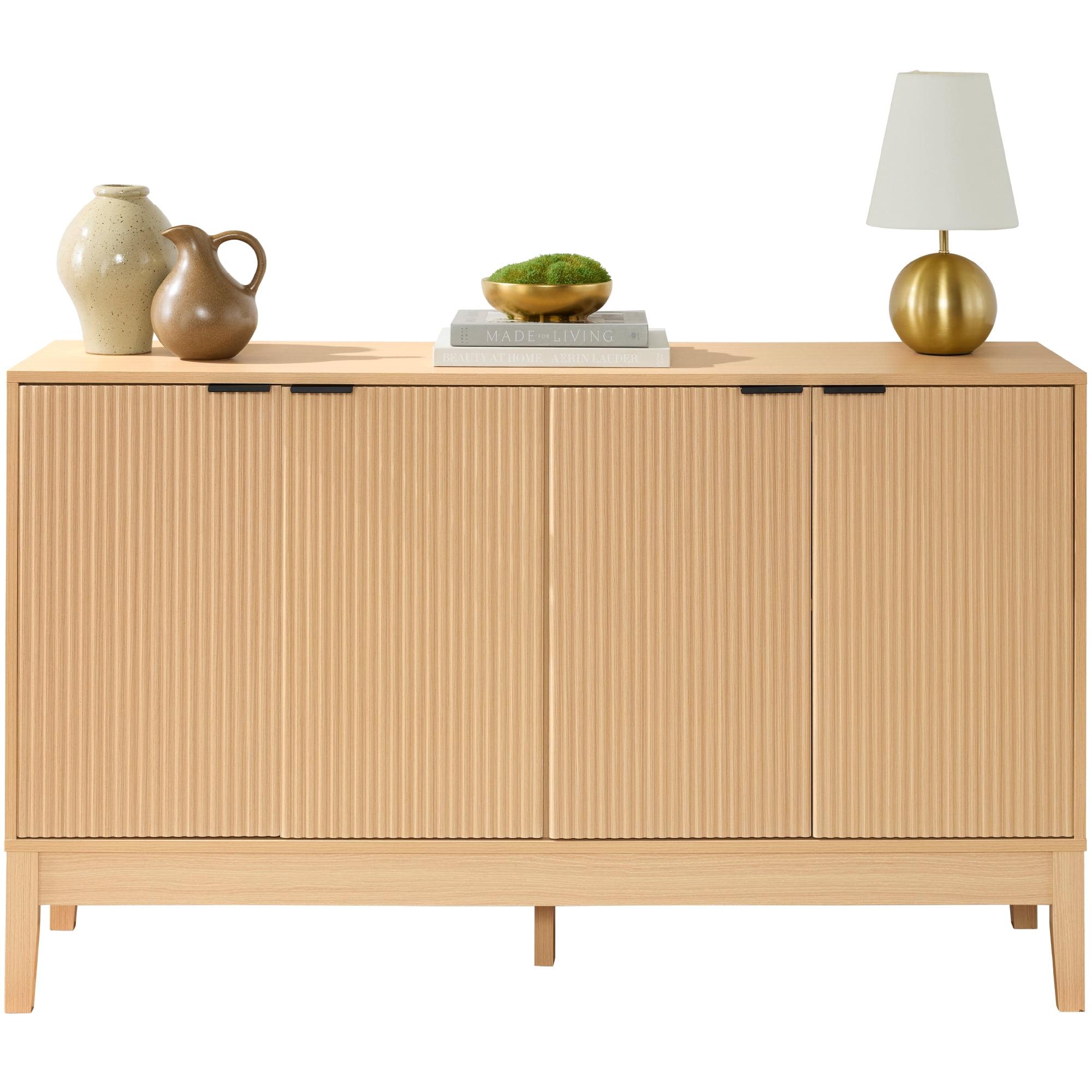 Best Choice Products 4-Door Reeded Storage Cabinet w/ Soft-Close Doors, Multipurpose Accent Furniture - Natural