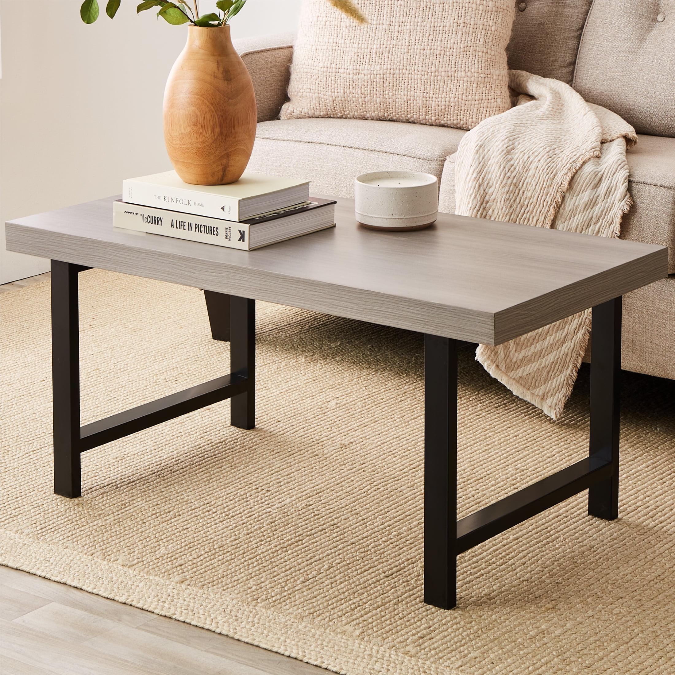 Gray Rectangular Wood and Metal Coffee Table