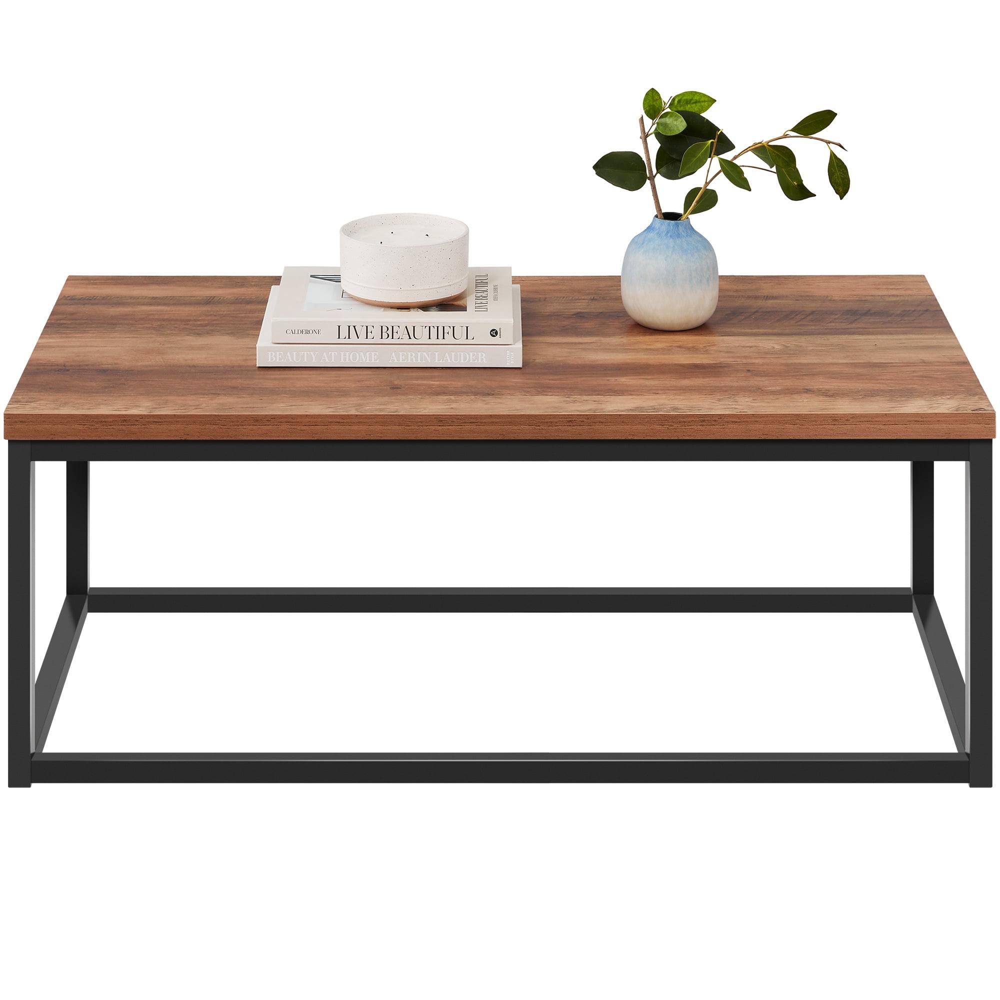 Rustic Brown Rectangular Wood Coffee Table with Steel Frame