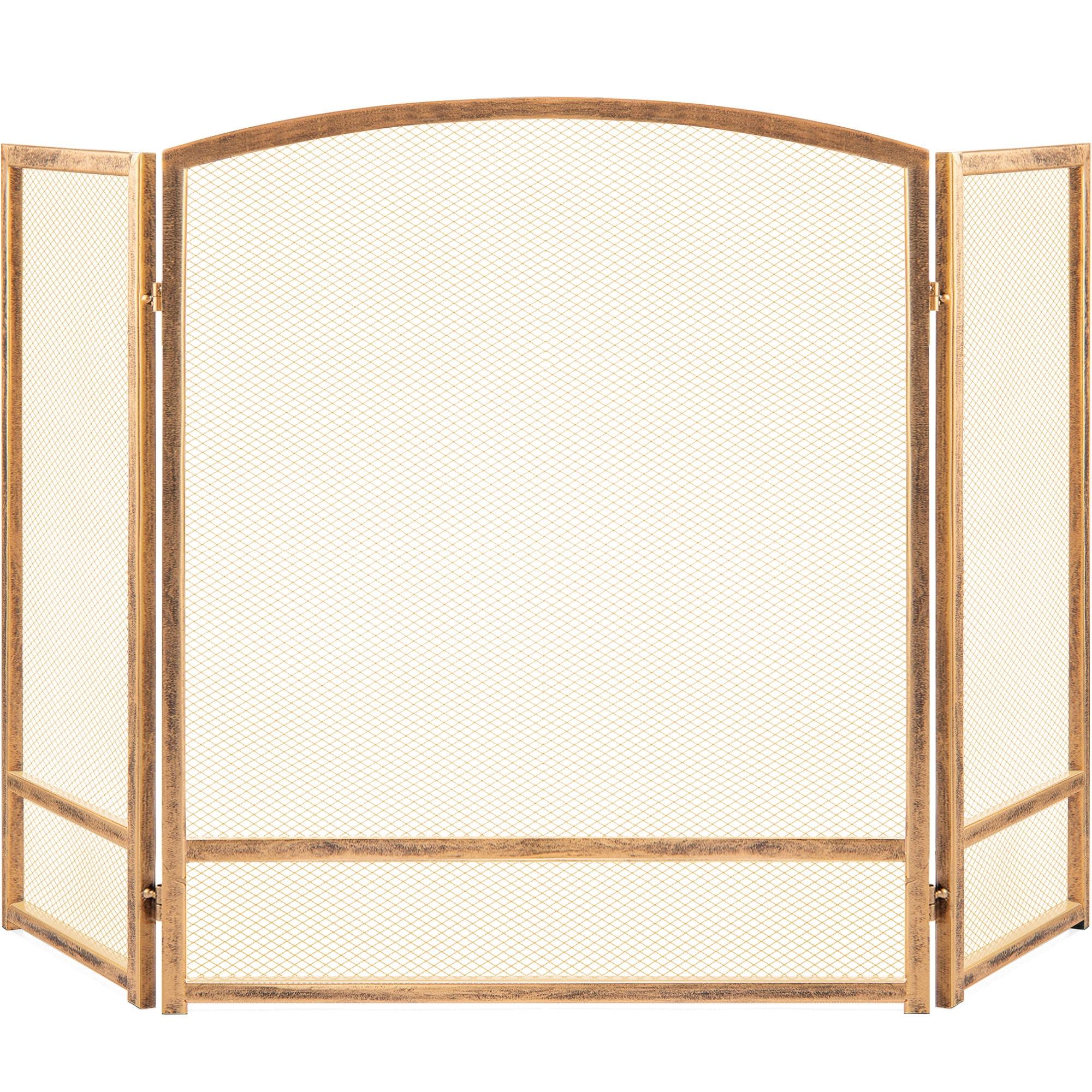 Best Choice Products 47.5x27.25in 3-Panel Steel Mesh Fireplace Screen, Spark Guard w/ Rustic Worn Finish - Antique Gold