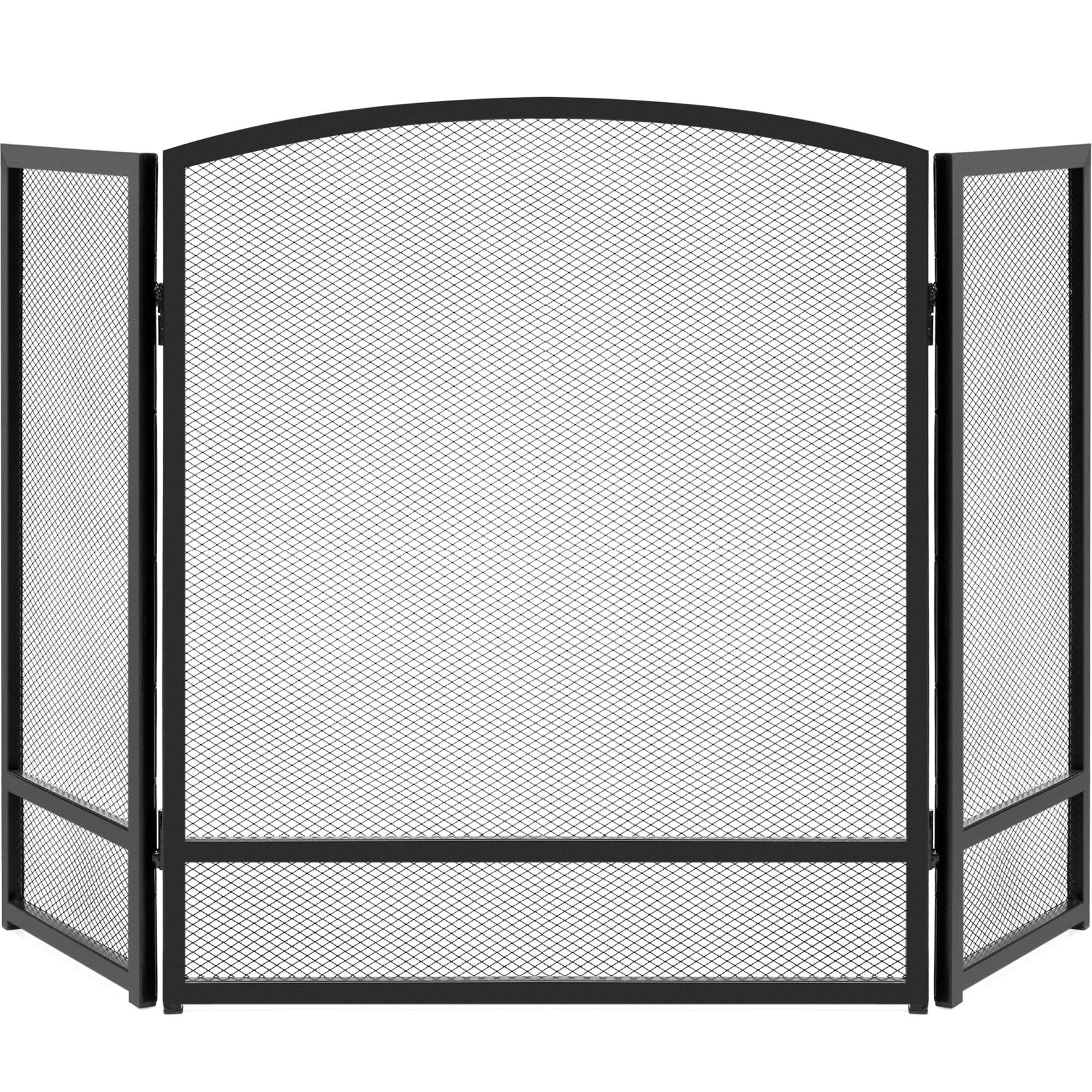 Best Choice Products 47.5x27.25in 3-Panel Steel Mesh Fireplace Screen, Spark Guard w/ Rustic Worn Finish - Black