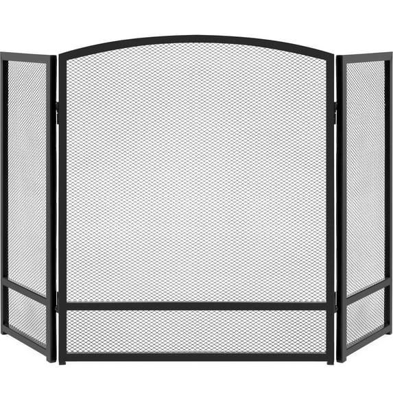 Best Choice Products 47.5x27.25in 3-Panel Steel Mesh Fireplace Screen, Spark Guard w/ Rustic Worn Finish - Black