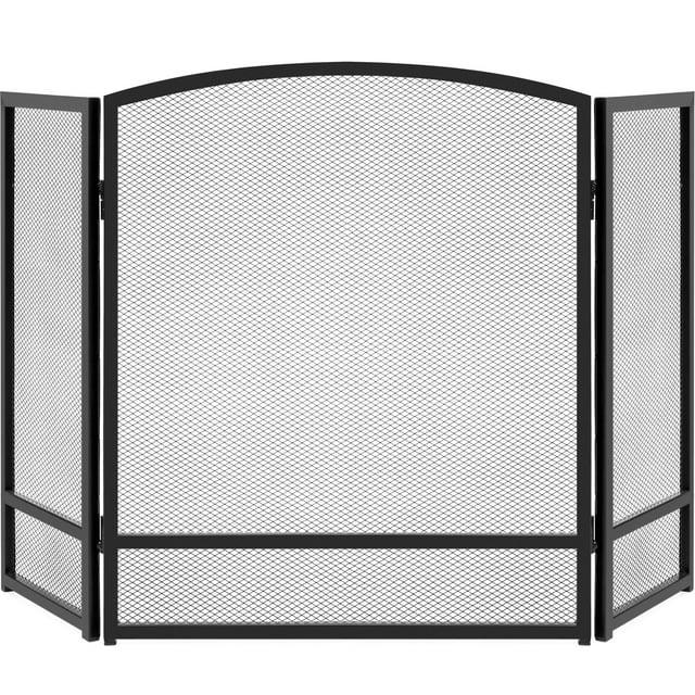 Best Choice Products 47.5x27.25in 3-Panel Steel Mesh Fireplace Screen, Spark Guard w/ Rustic Worn Finish - Black