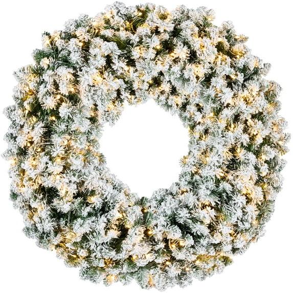 Best Choice Products 48in Artificial Pre-Lit Flocked Fir Christmas Wreath Decoration w/ 200 2-in-1 LED Lights, 714 Tips