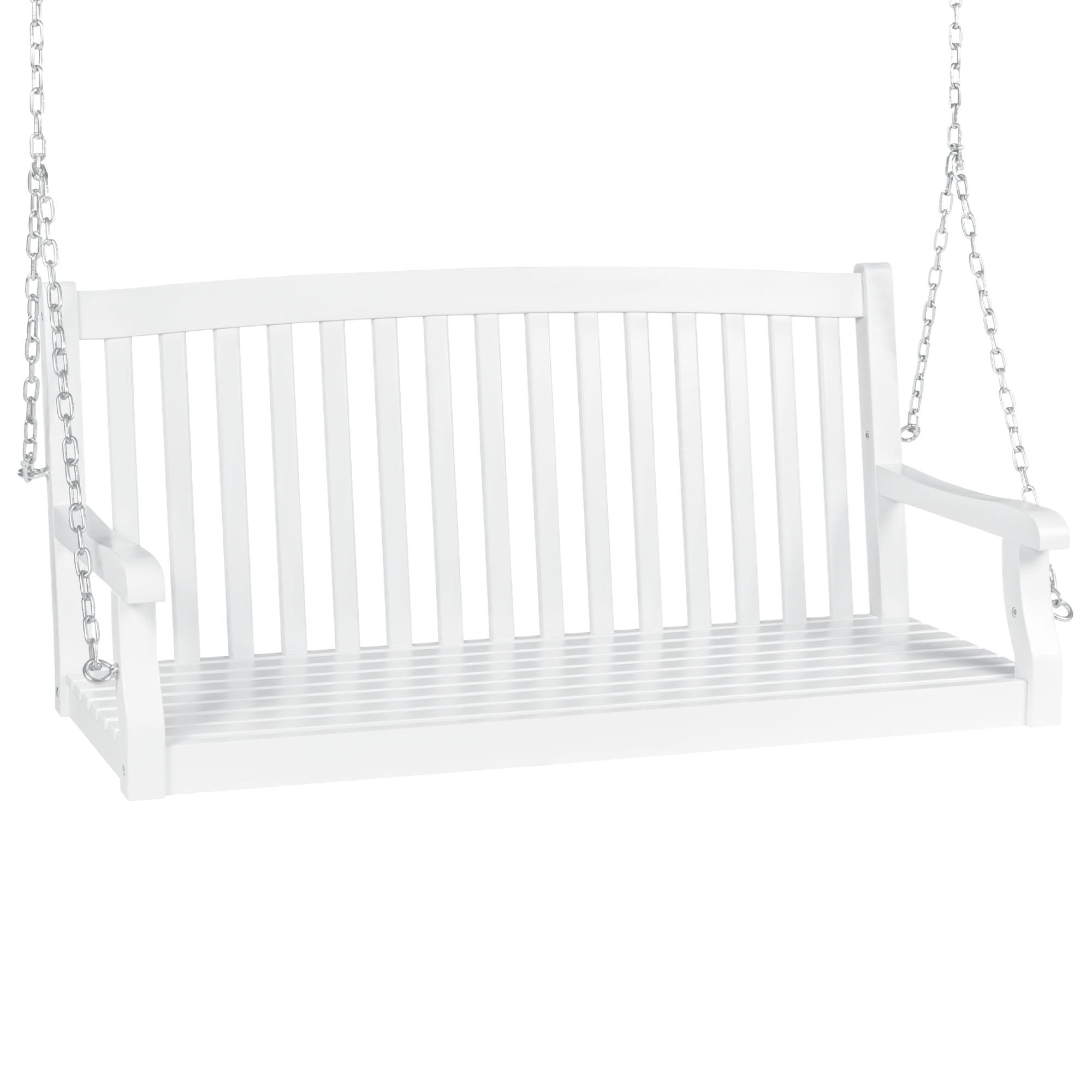 Best Choice Products 48in Wood Porch Swing Outdoor Patio Hanging Bench Chair w/ Mounting Chains, 500lb Capacity - White
