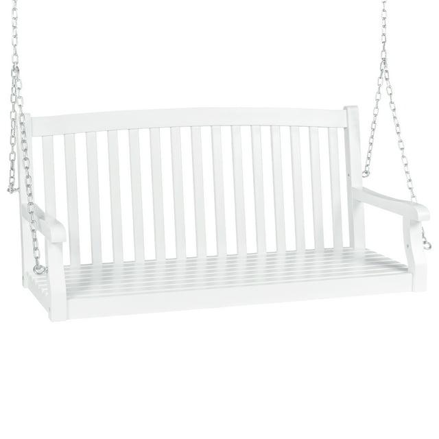 Best Choice Products 48in Wood Porch Swing Outdoor Patio Hanging Bench Chair w/ Mounting Chains, 500lb Capacity - White