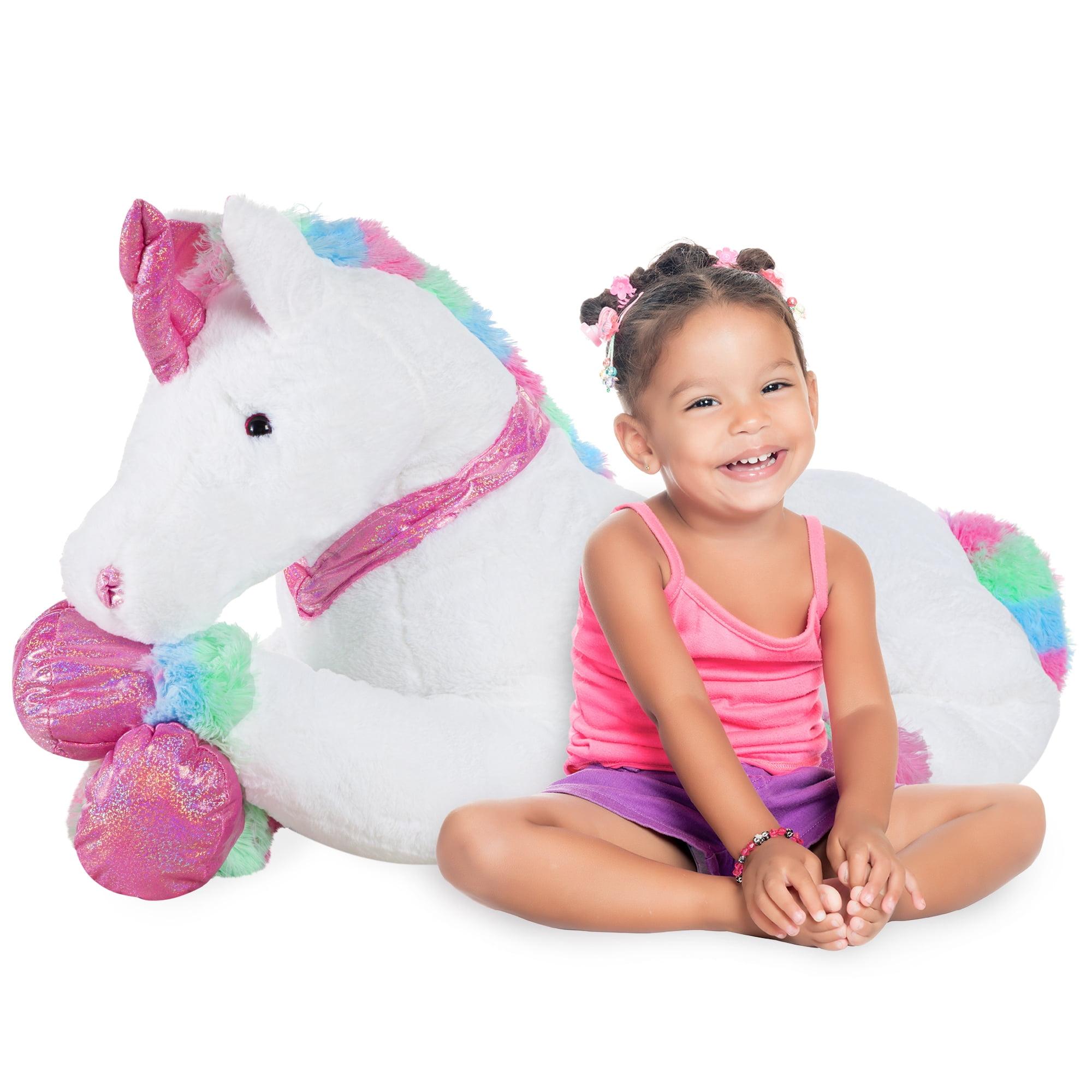 Best Choice Products 52in Kids Large Plush Unicorn, Life-Size Stuffed Animal Toy w/ Rainbow Details - White Faux Fur