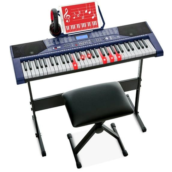 Best Choice Products 61-Key Beginners Complete Electronic Keyboard Piano Set w/ LCD Screen, Lighted Keys - Blue