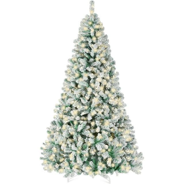 Best Choice Products 6ft Pre-Lit Sage Green Christmas Pine Tree w/ Flocked Branches, 250 Warm-White Lights