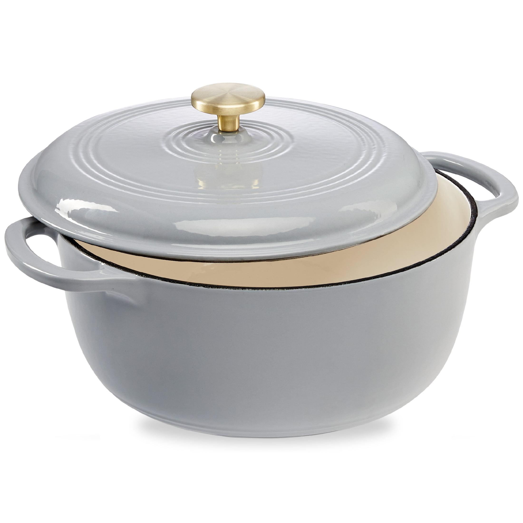 Enamel Cast-Iron Dutch Oven, Heavy-Duty Cookware w/ Dual Handles, Lid