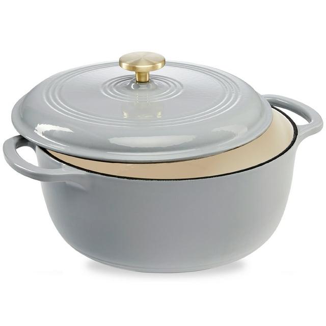 Enamel Cast-Iron Dutch Oven, Heavy-Duty Cookware w/ Dual Handles, Lid