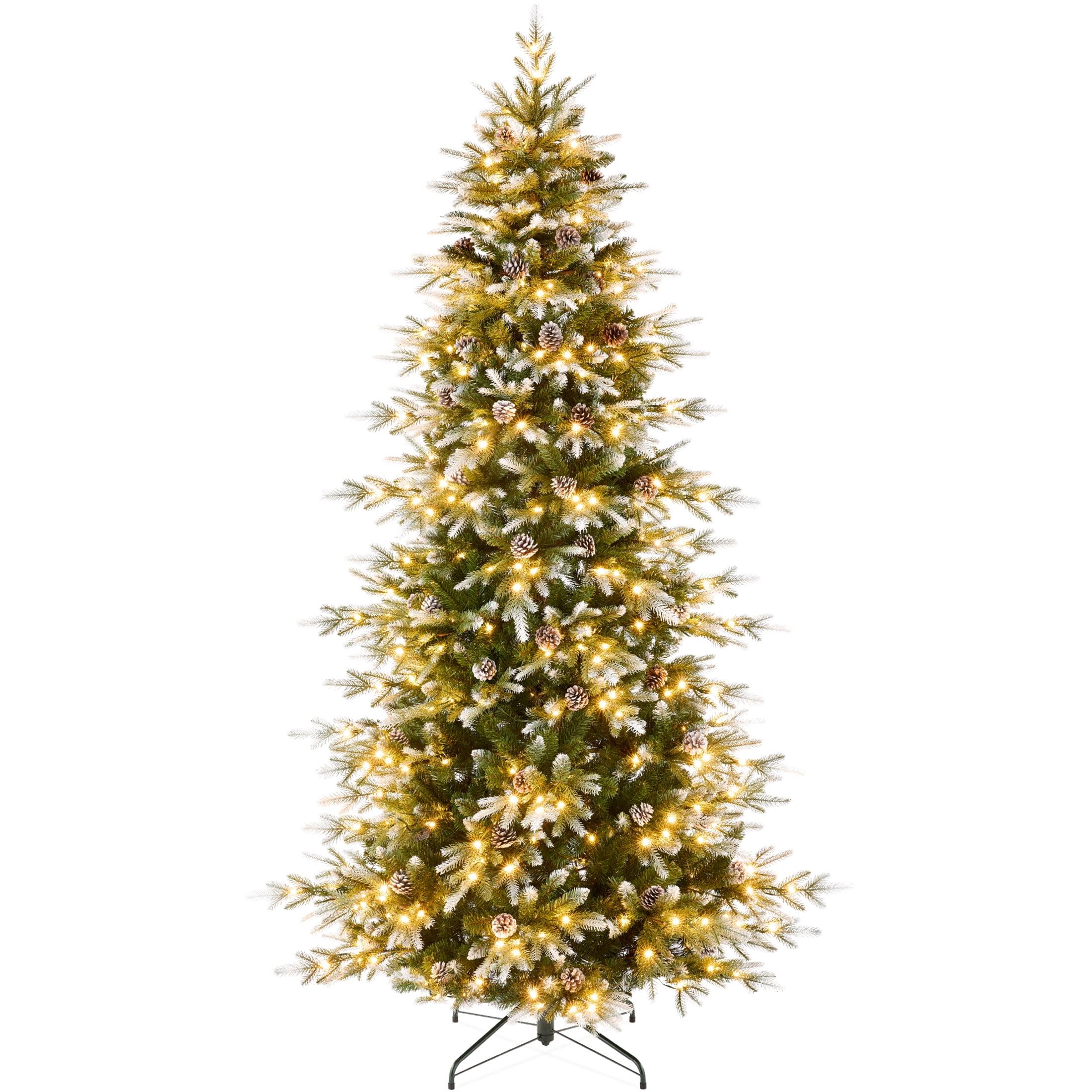 Best Choice Products 7.5ft Pre-Lit Flocked Aspen Noble Fir Christmas Tree w/ 2,136 Branch Tips, 400 LED Lights