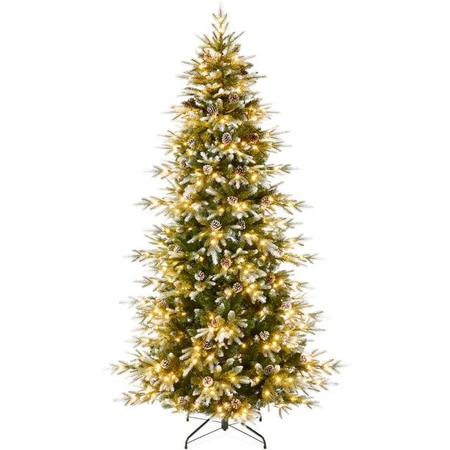 Best Choice Products 7.5ft Pre-Lit Flocked Aspen Noble Fir Christmas Tree w/ 2,136 Branch Tips, 400 LED Lights