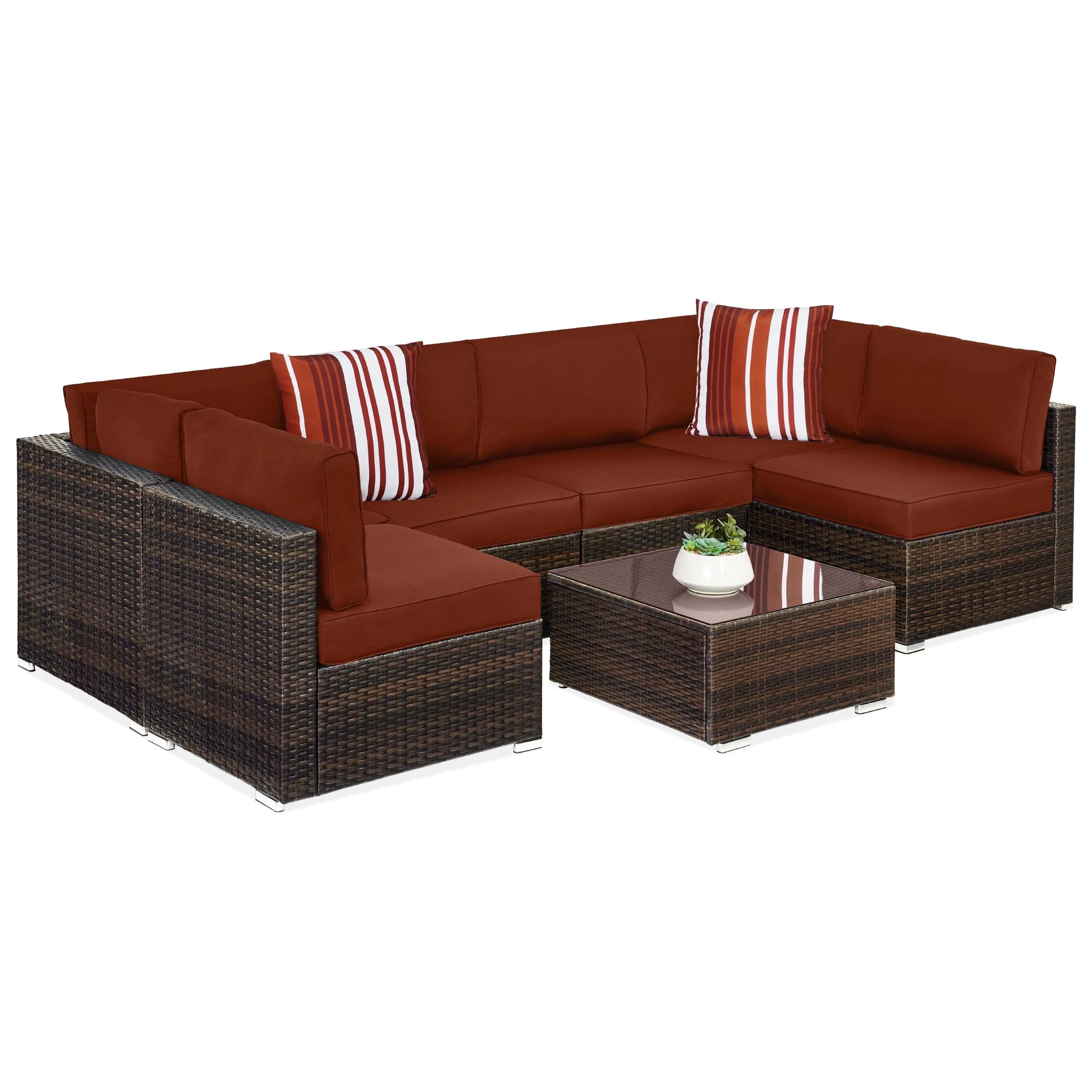 Best Choice Products 7-Piece Outdoor Modular Patio Conversation Furniture, Wicker Sectional Set - Brown/Dark Rust