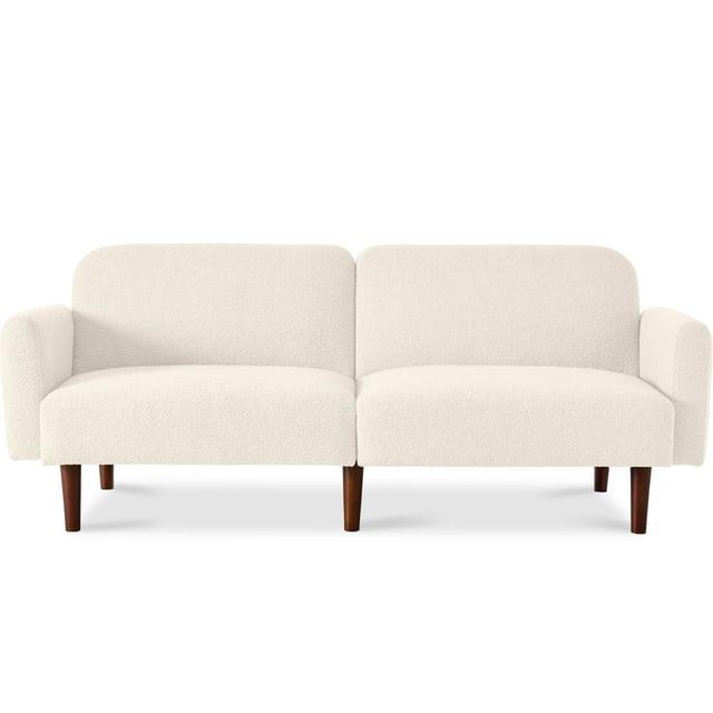 Best Choice Products Curved Convertible Futon, Boucle Fabric Split-Back Sleeper Bed - Ivory
