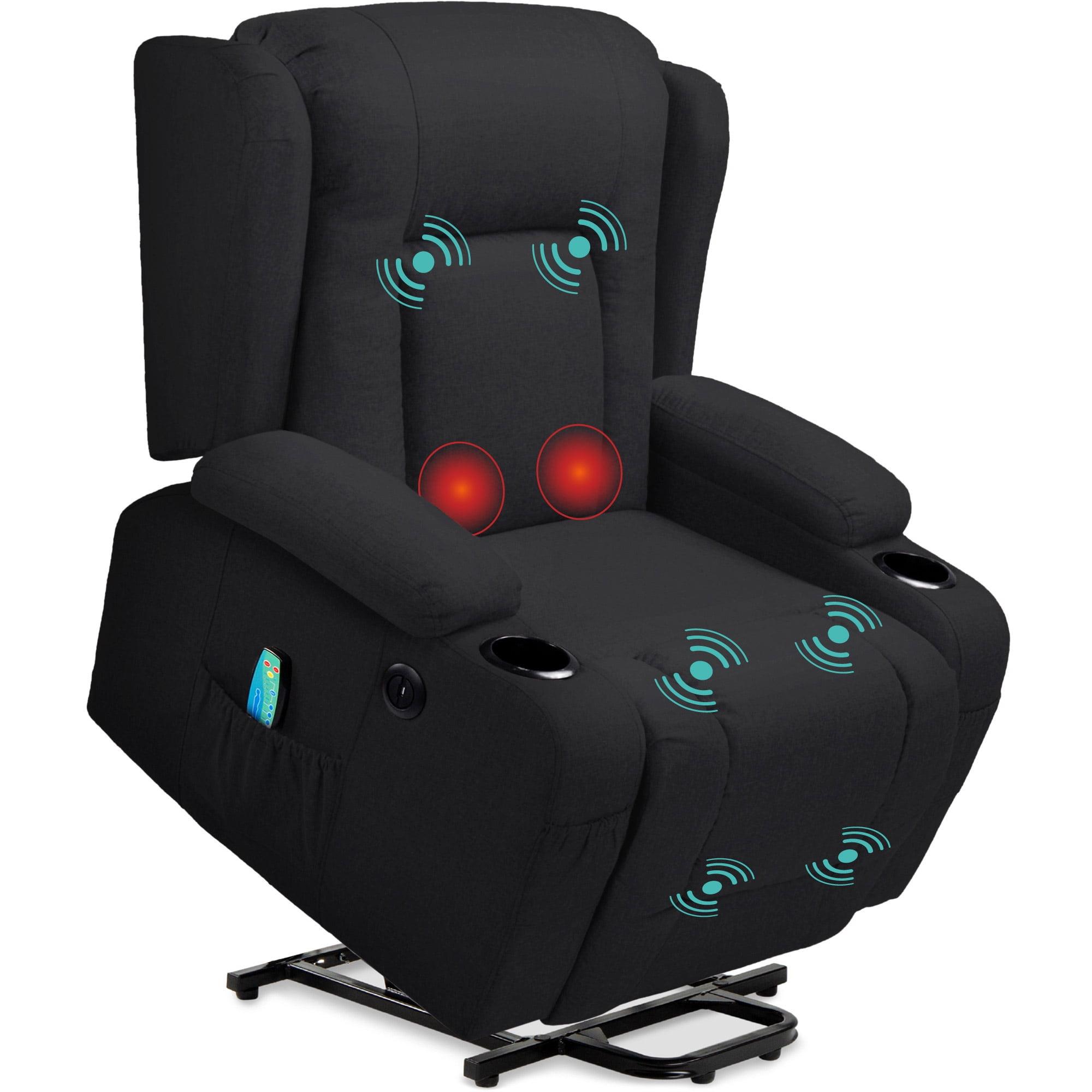 Hokku Designs Modern Linen Electric Power Lift Chair, Recliner Massage Chair, Adjustable Furniture for Back, USB Port, Heat, Cupholders