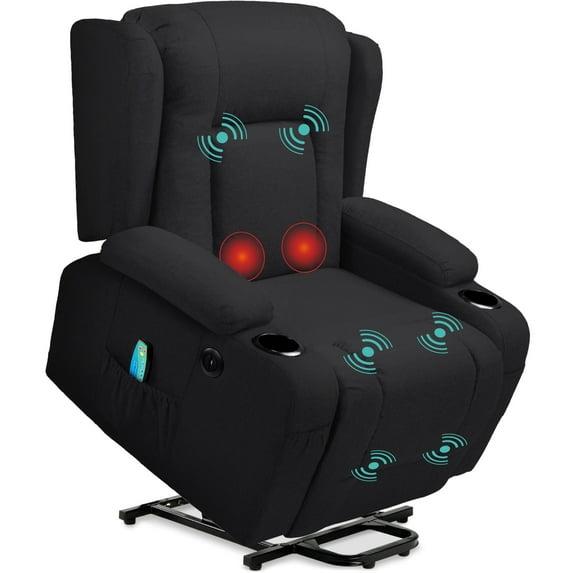 Hokku Designs Modern Linen Electric Power Lift Chair, Recliner Massage Chair, Adjustable Furniture for Back, USB Port, Heat, Cupholders