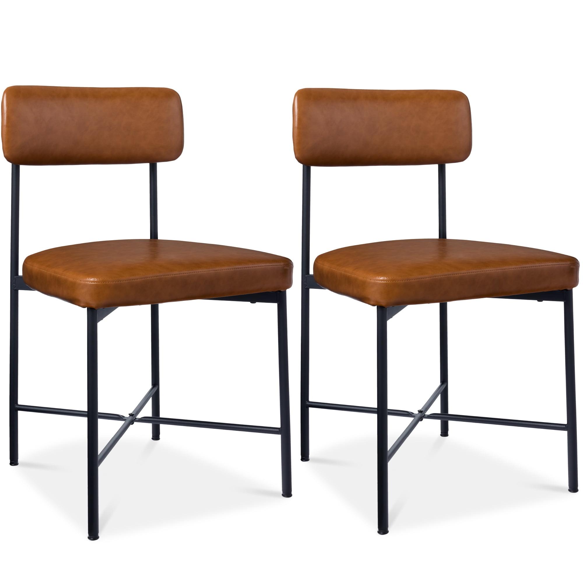 Best Choice Products Faux Leather Dining Chair Set of 2, Standard Height w/ Metal Frame - Camel Brown
