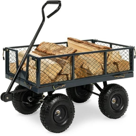 Best Choice Products Heavy-Duty Steel Garden Wagon Lawn Utility Cart w/ 400lb Capacity, Removable Sides, Handle - Gray