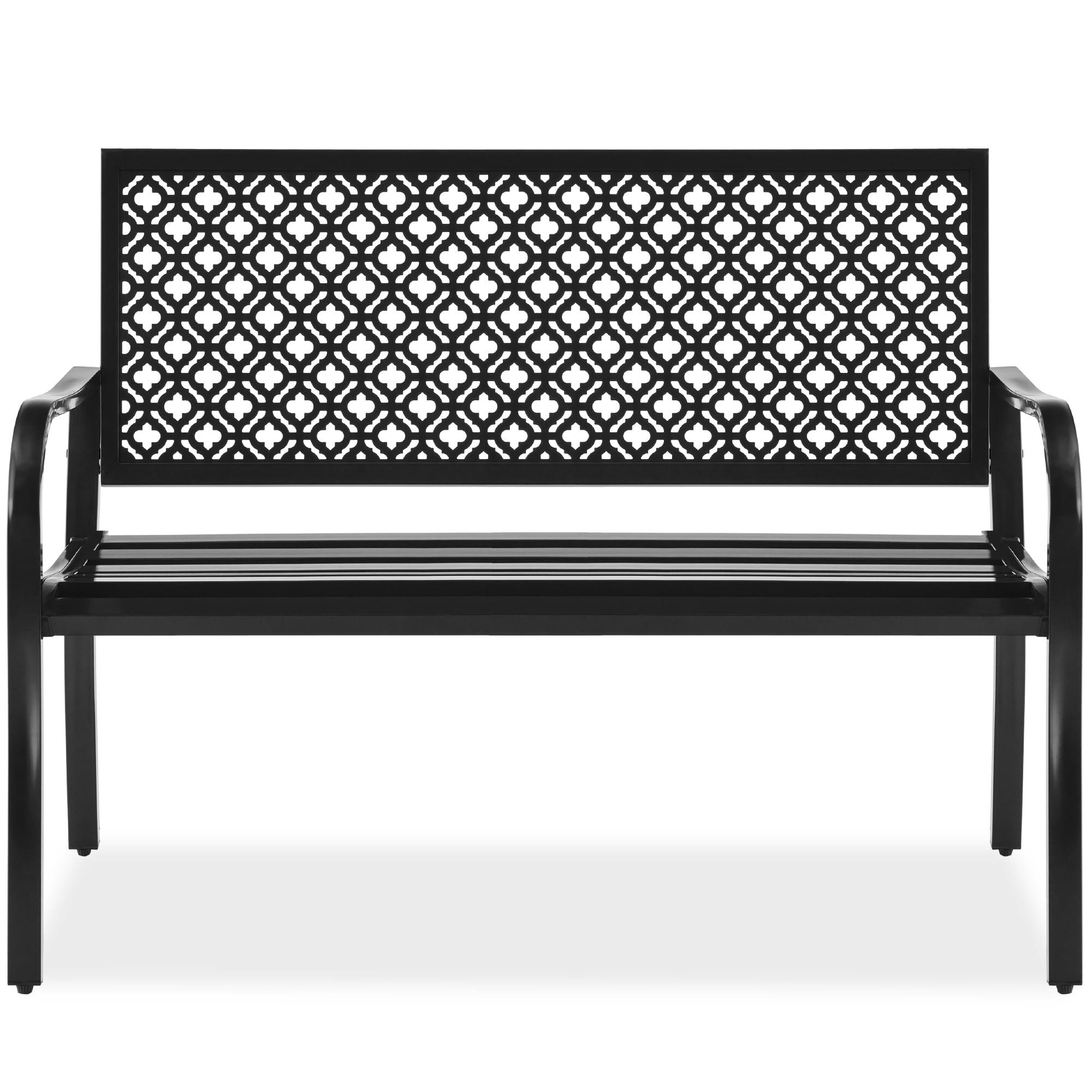 Red Barrel Studio® 2-Person Outdoor Metal Bench with Geometric Backrest, 790lb Capacity, for Garden, Patio, and Entryway