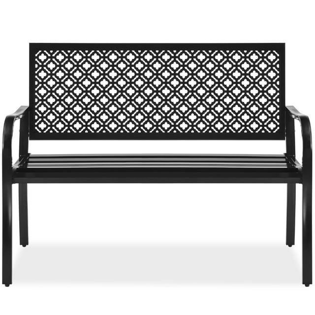 Red Barrel Studio® 2-Person Outdoor Metal Bench with Geometric Backrest, 790lb Capacity, for Garden, Patio, and Entryway