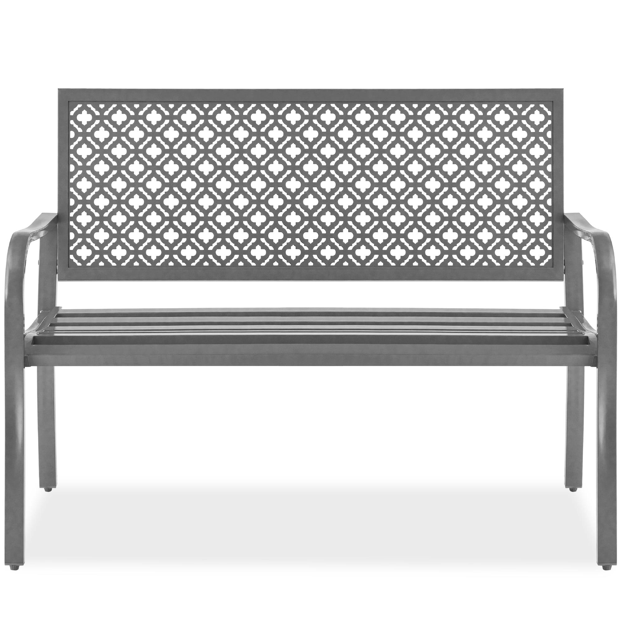 Red Barrel Studio® 2-Person Outdoor Metal Bench with Geometric Backrest, 790lb Capacity, for Garden, Patio, and Entryway