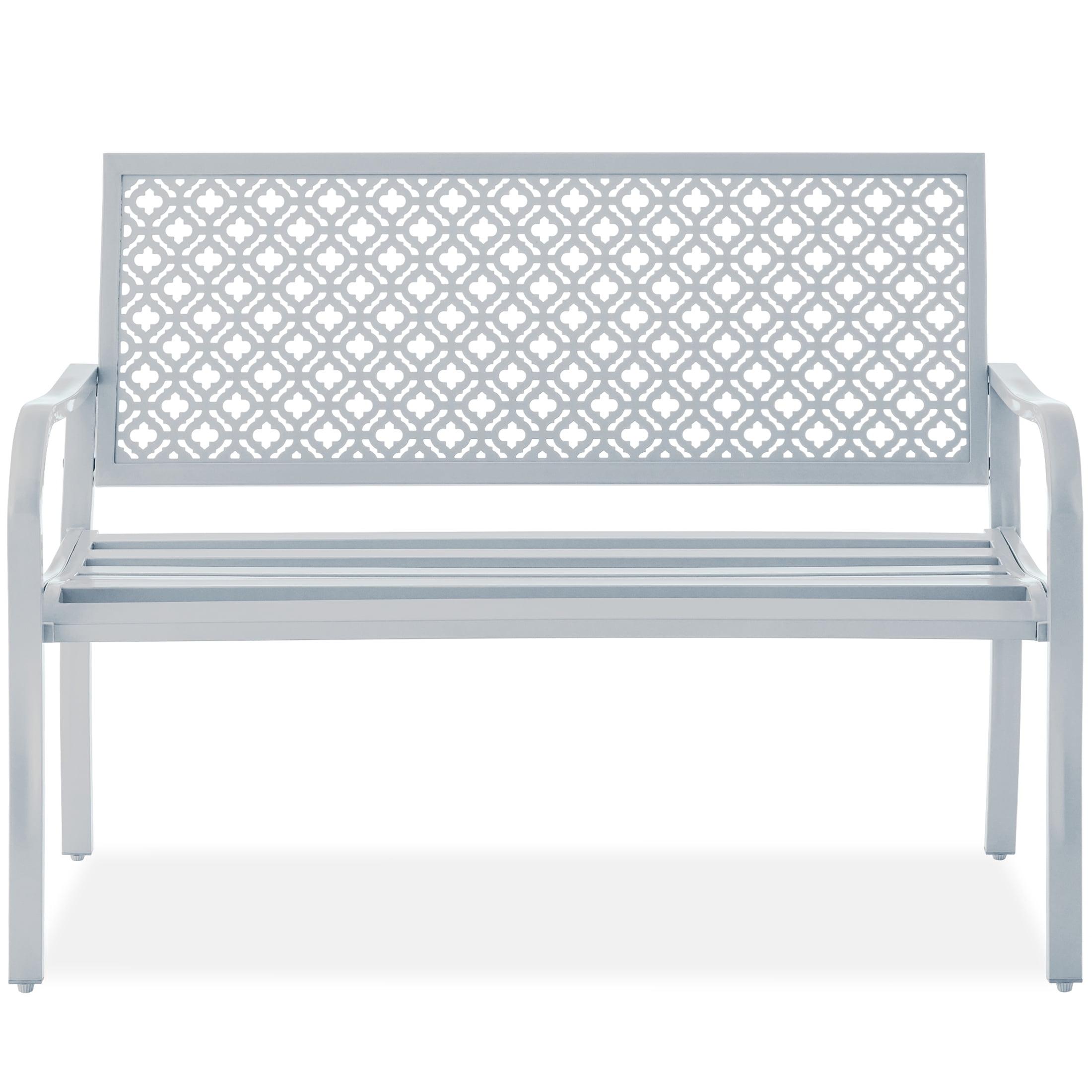 Red Barrel Studio® 2-Person Outdoor Metal Bench with Geometric Backrest, 790lb Capacity, for Garden, Patio, and Entryway